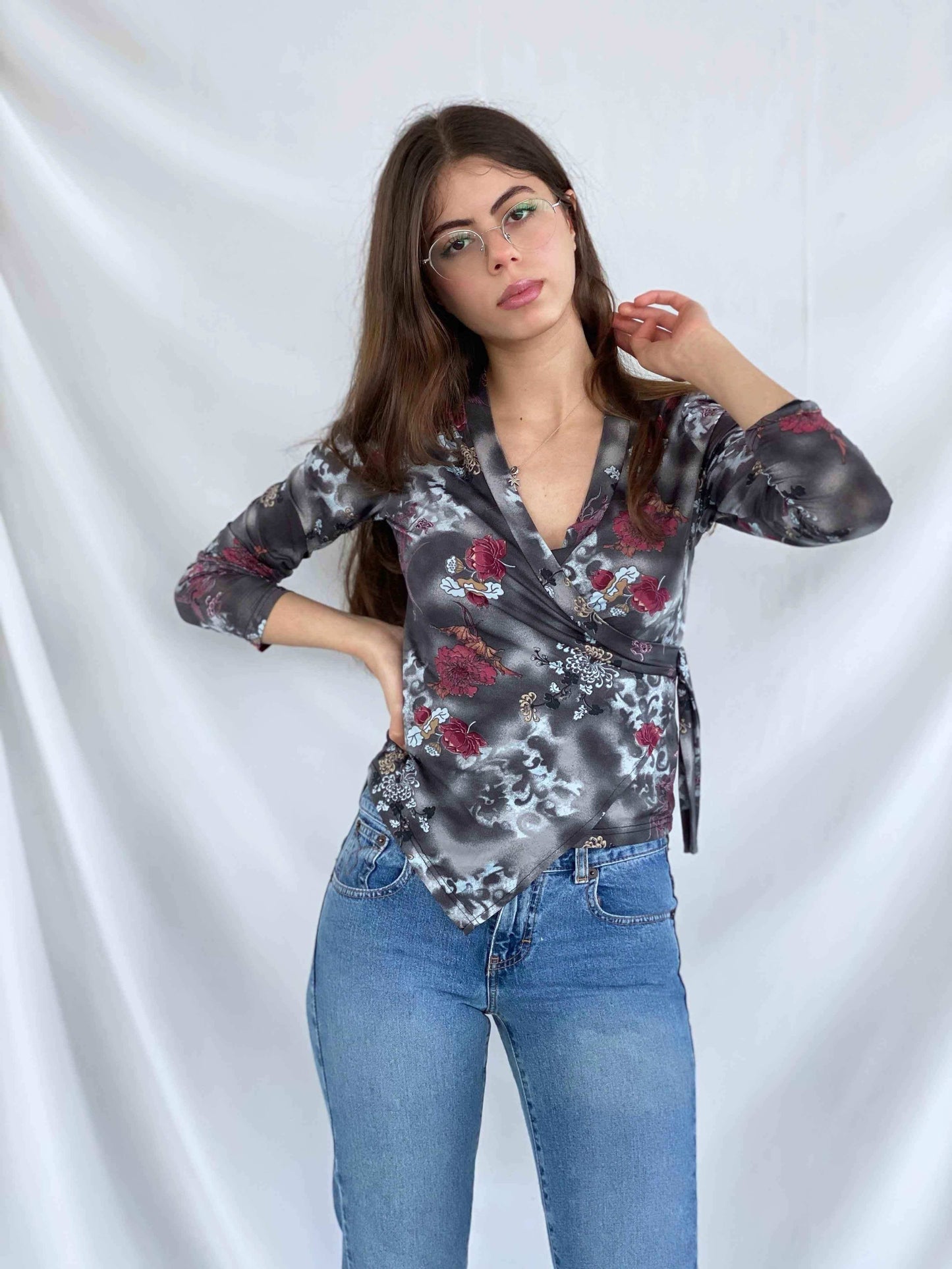 Vintage LA CITY Wrap Top - Balagan Vintage Wrap Top 00s, 90s, floral print, Top, women, women shirt, women top, wrap, wrap blouse, wrap top, Y2K