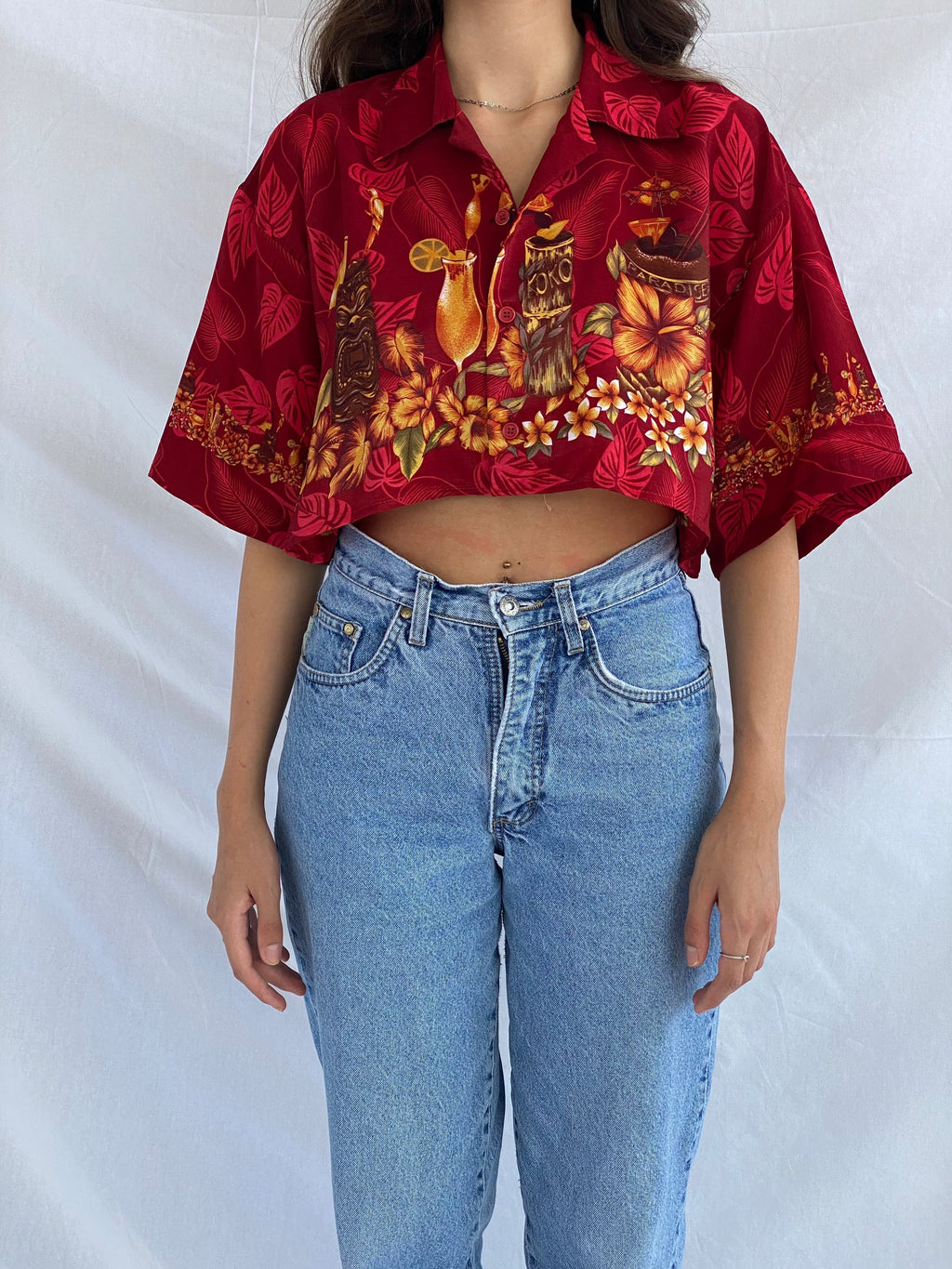 Vintage Ferugini Cropped Shirt - Balagan Vintage Cropped Hawaiian Shirt crazy print, cropped Hawaiian shirt, Cropped shirt, festival wear, Hawaiian shirt, printed shirt, prints, reworked shirt, shirt, shirts, streetwear, techno, techno wear, Top, vintage, vintage prints, women, women shirt
