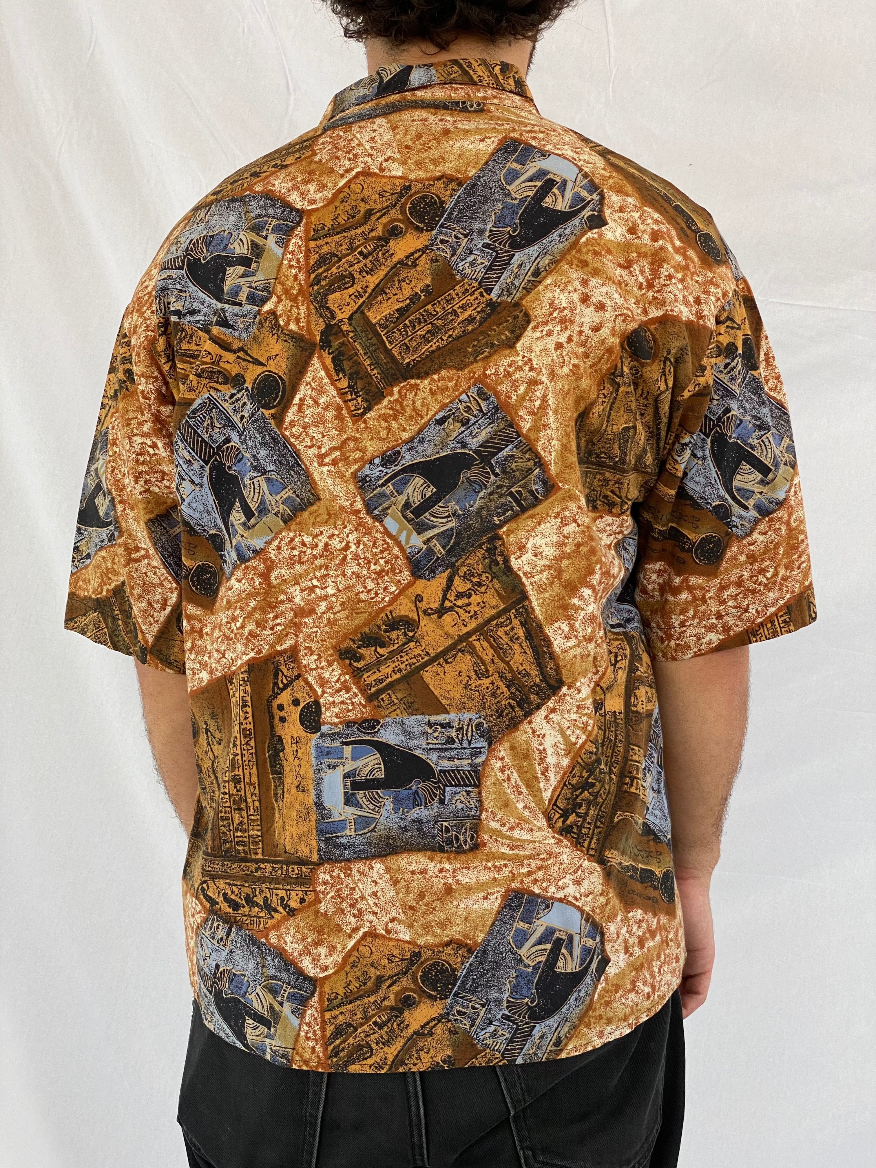 Vintage Pharaohs Printed Shirt - Balagan Vintage Half Sleeve Shirt 90s, crazy print, festival wear, half sleeve shirt, men, mens shirt, oversized, oversized shirt, printed shirt, prints, retro, shirt, shirts, streetwear, summer, summer prints, techno, techno wear, unisex, unisex shirts, vintage prints
