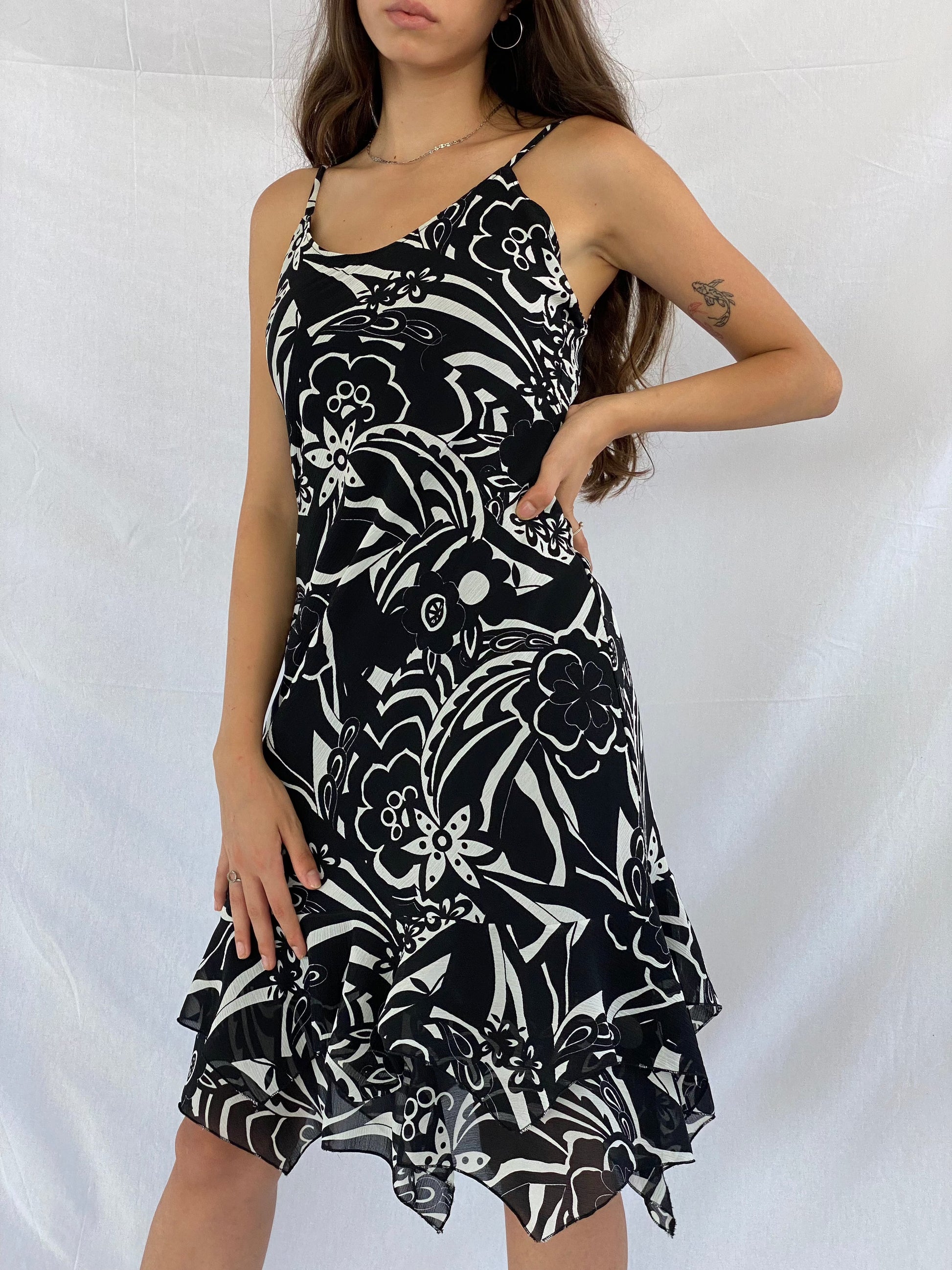 Vintage TORERO Midi Floral Dress - Balagan Vintage Midi Dress 00s, 00s dress, 90s, 90s dress, black dress, dress, floral dress, floral print, flower pattern, midi dress, Rahmeh, spaghetti strap dress, summer, summer prints, vintage, vintage dress, women