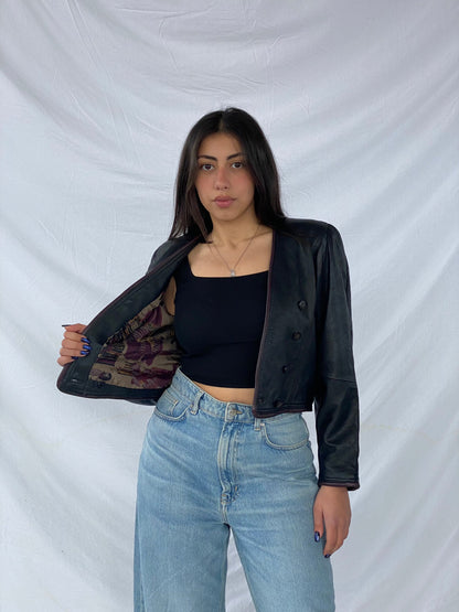 Vintage Cropped Leather Jacket - Balagan Vintage Leather Jacket 90s, black leather, genuine leather, genuine leather jacket, leather, leather jacket, outerwear