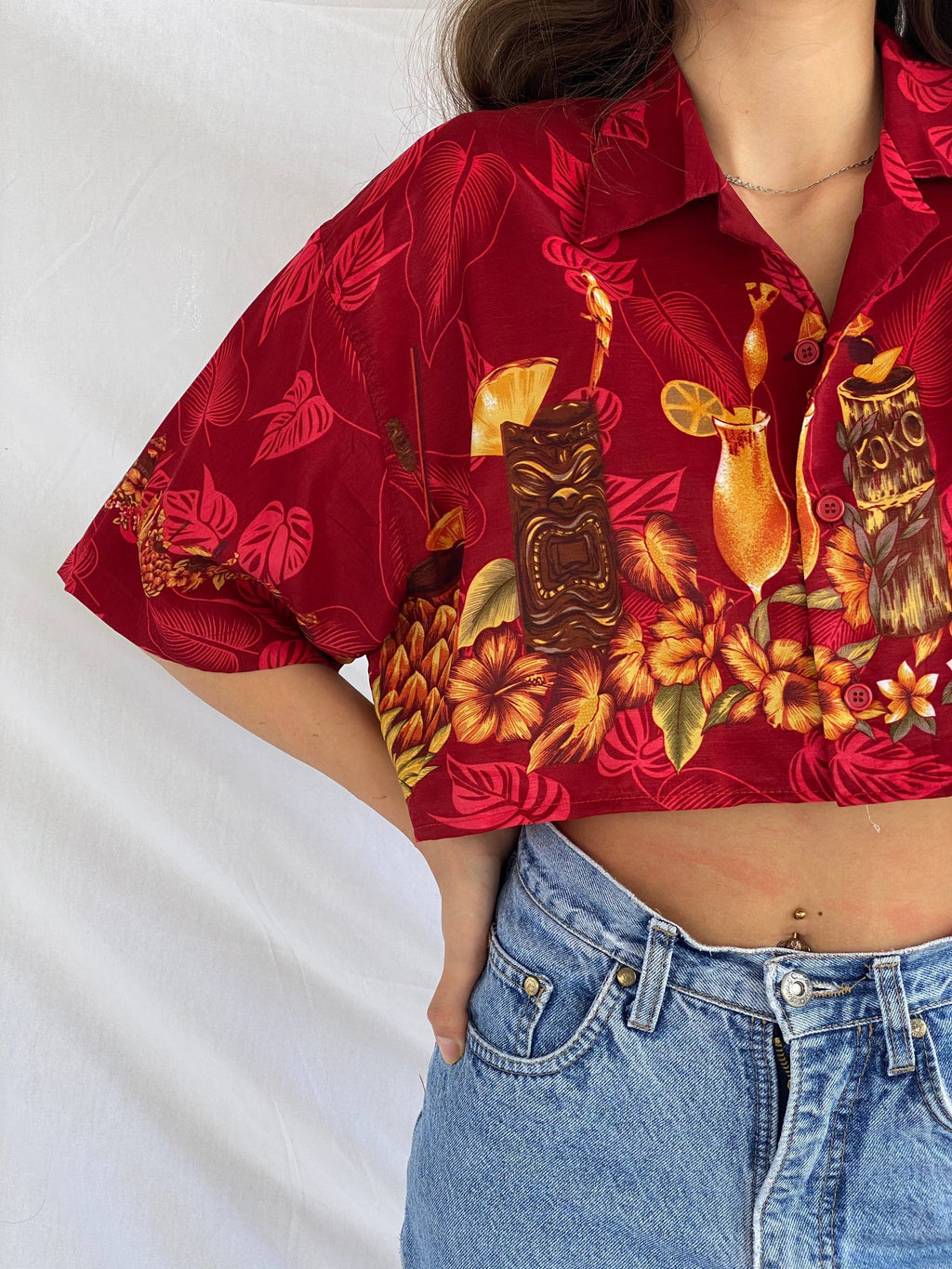 Vintage Ferugini Cropped Shirt - Balagan Vintage Cropped Hawaiian Shirt crazy print, cropped Hawaiian shirt, Cropped shirt, festival wear, Hawaiian shirt, printed shirt, prints, reworked shirt, shirt, shirts, streetwear, techno, techno wear, Top, vintage, vintage prints, women, women shirt