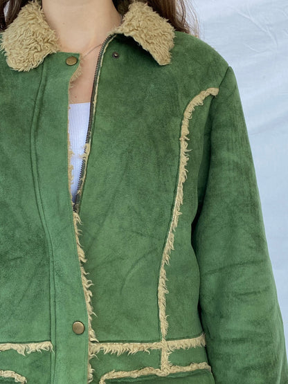 Vintage Afghan Style Coat - Balagan Vintage Jacket fur jacket, green, jacket