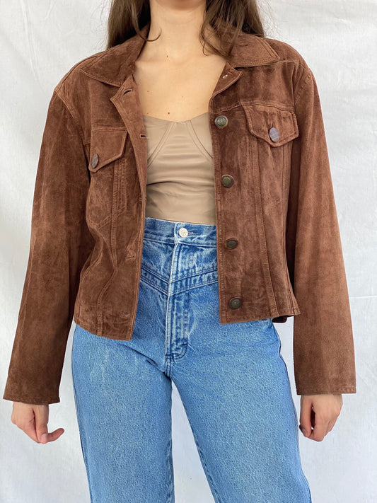 90s Vintage Harold’s Genuine Suede Leather Jacket - Balagan Vintage Leather Jacket 80s, 90s, brown leather, genuine leather, genuine leather jacket, jacket, leather, vintage, vintage jacket, winter, women