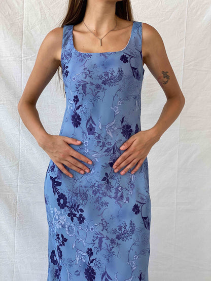 Vintage All That Jazz Blue & Navy Floral Sleeveless Maxi Dress - S - Balagan Vintage Maxi Dress 00s, 90s, maxi dress, Mira