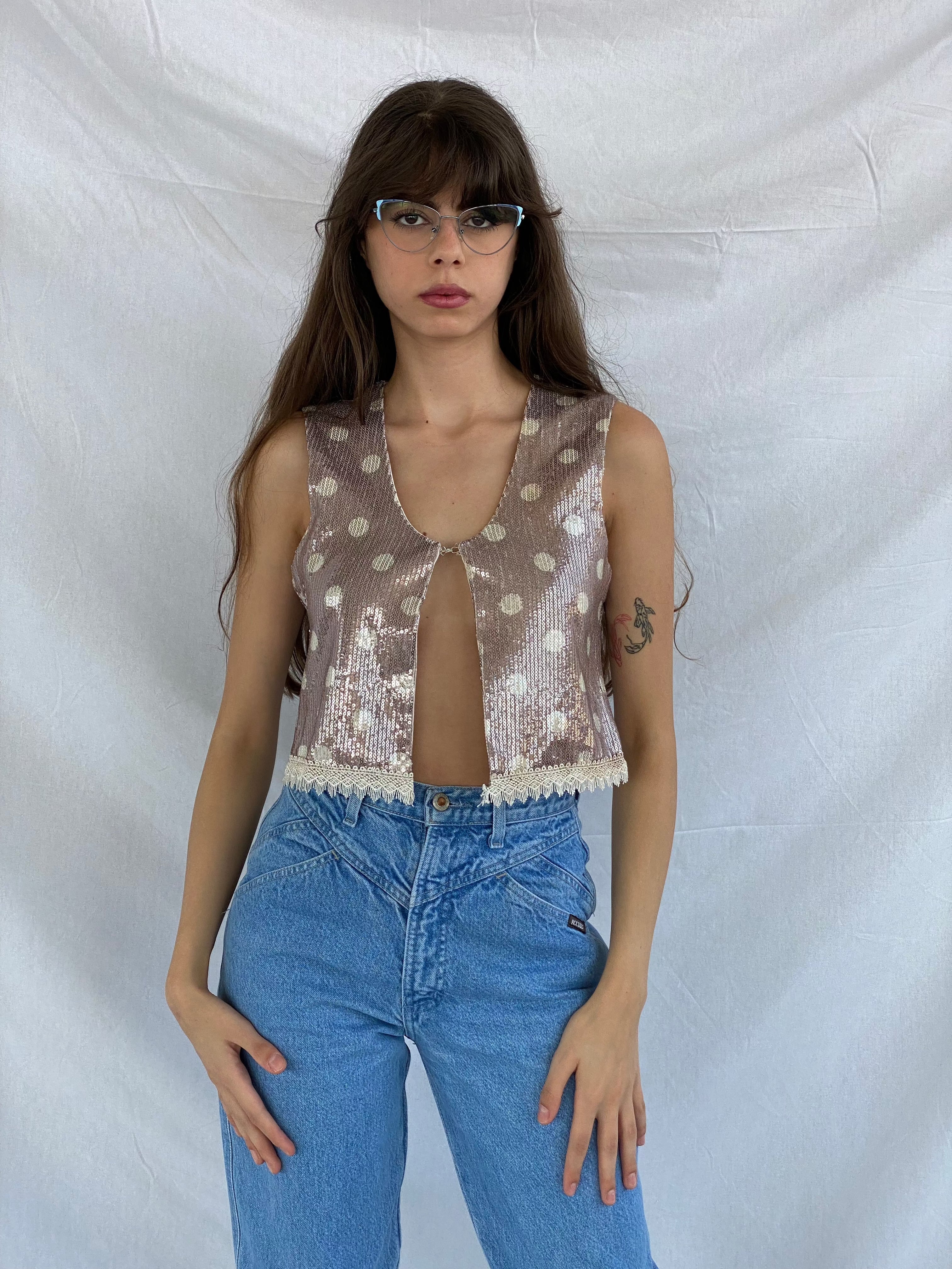 Vintage Sequin Cropped Vest - Balagan Vintage Vest 00s, 90s, outerwear, vintage, women