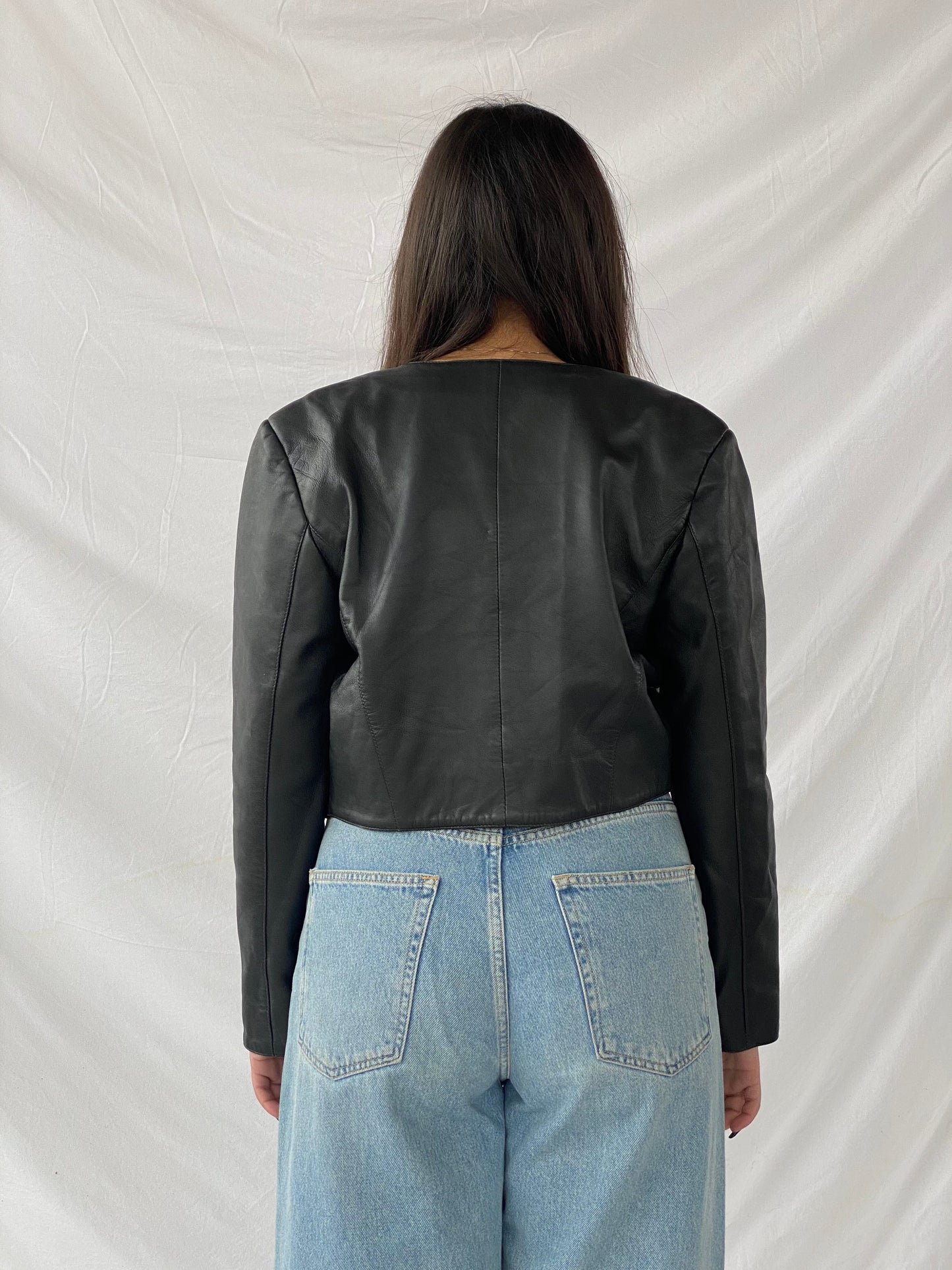 Vintage Cropped Leather Jacket - Balagan Vintage Leather Jacket 90s, black leather, genuine leather, genuine leather jacket, leather, leather jacket