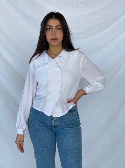 Vintage Handmade White Shirt - Balagan Vintage Full Sleeve Shirt 90s, outerwear, shirt, vintage