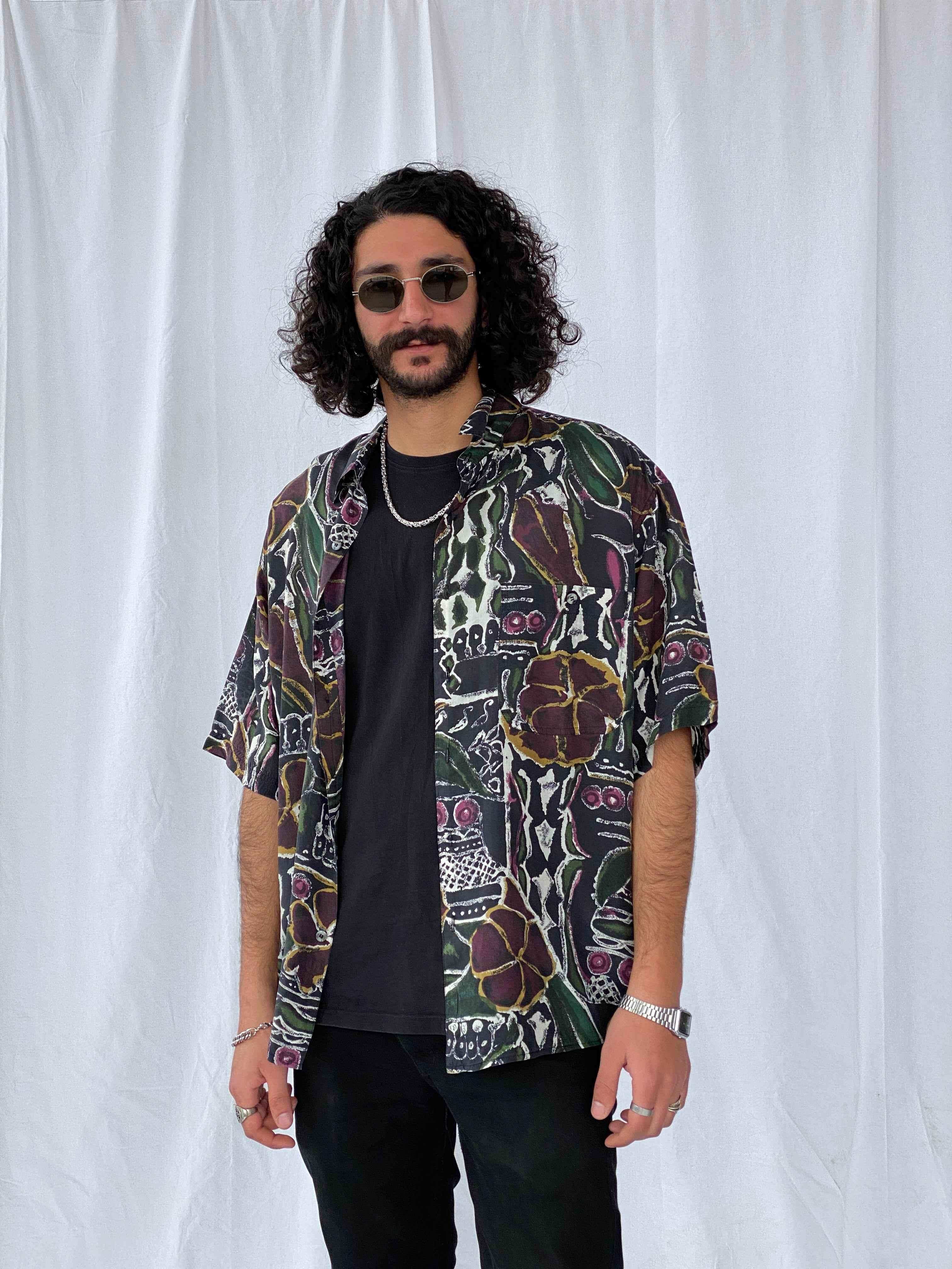 Vintage Summa Silk Shirt - Balagan Vintage Half Sleeve Shirt crazy print, printed silk shirt, silk, silk shirt