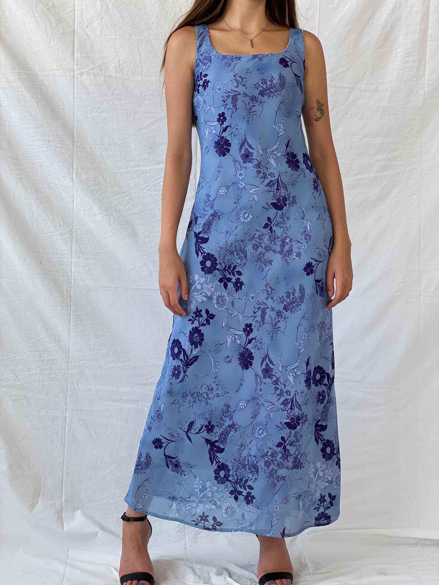 Vintage All That Jazz Blue & Navy Floral Sleeveless Maxi Dress - S - Balagan Vintage Maxi Dress 00s, 90s, maxi dress, Mira