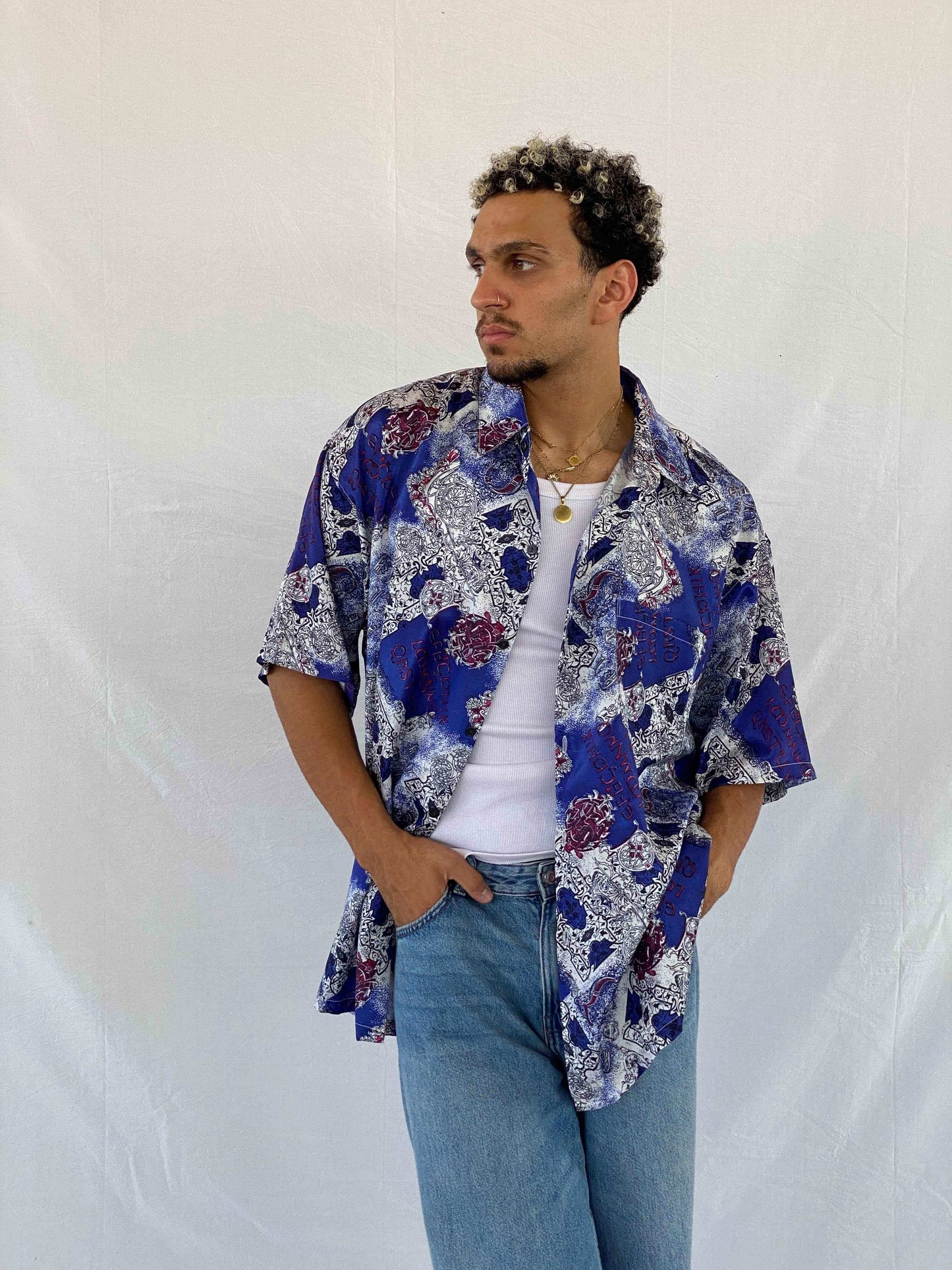 Vintage THAI Silk Printed Shirt - Balagan Vintage Half Sleeve Shirt 90s, Abdullah, half sleeve shirt, men, NEW IN, shirts