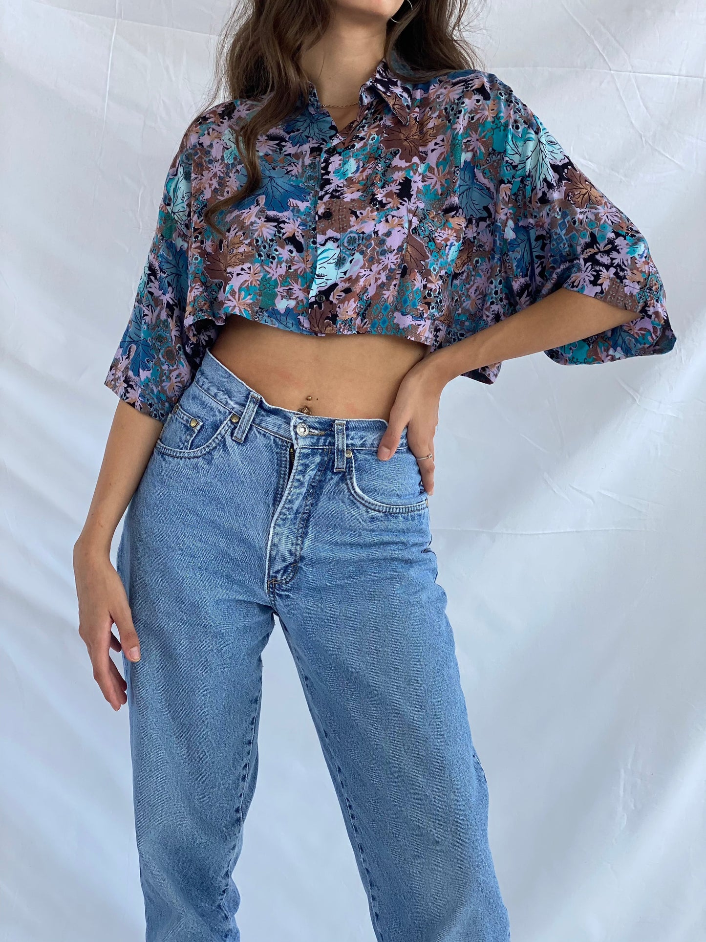 Vintage NATAN U.S.A Cropped Shirt - Balagan Vintage Cropped Shirt crazy print, cropped shirt, festival wear, printed shirt, reworked shirt, shirt, shirts, streetwear, summer, summer prints, techno, techno wear, Top, vintage, vintage cropped shirt, vintage prints, women, women shirt