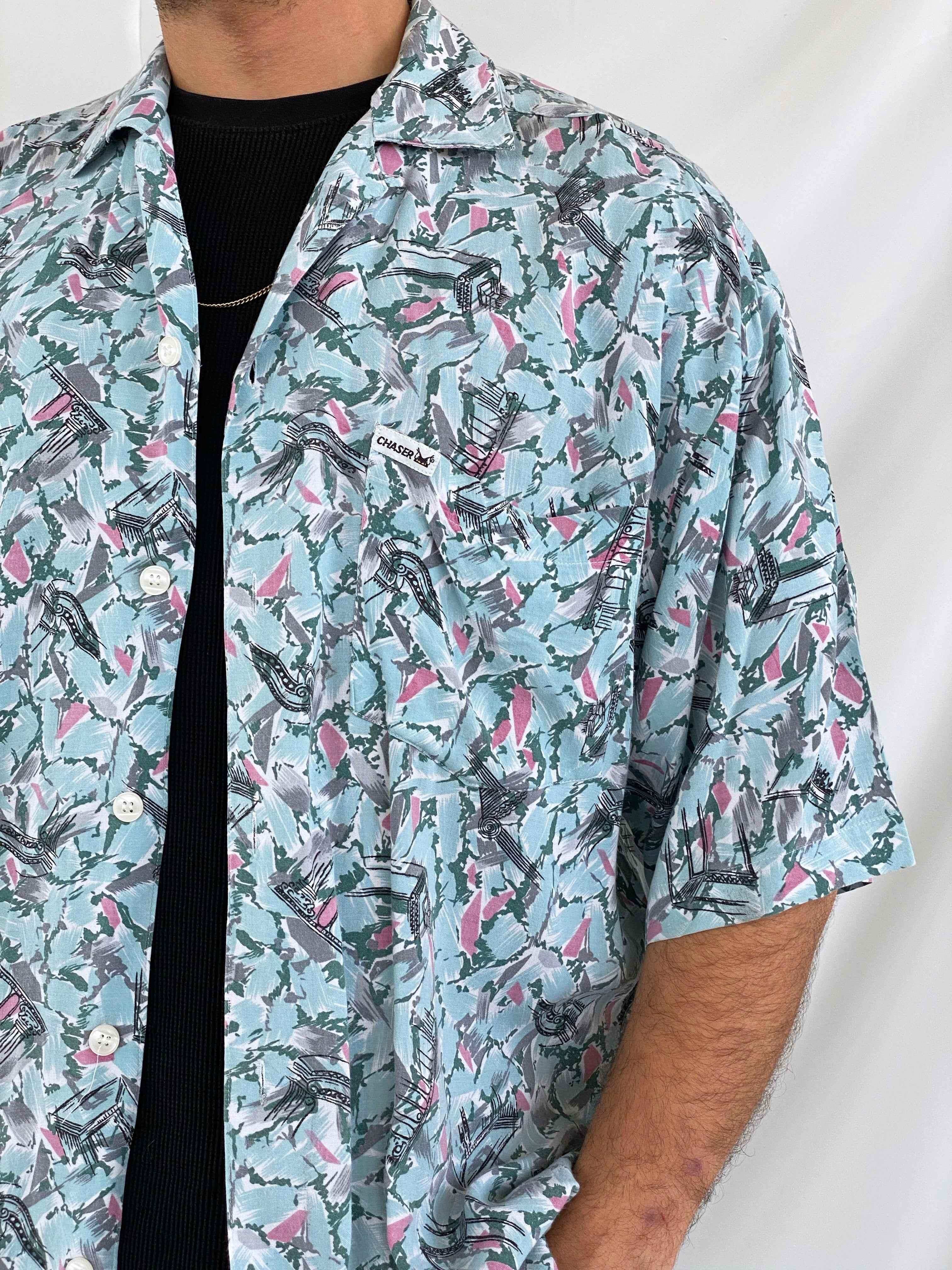 Vintage CHASER Printed Shirt - Balagan Vintage Half Sleeve Shirt crazy print, half sleeve shirt, men, mens shirt, oversized, oversized shirt, printed shirt, retro, shirt, streetwear, summer, techno, techno wear, unisex