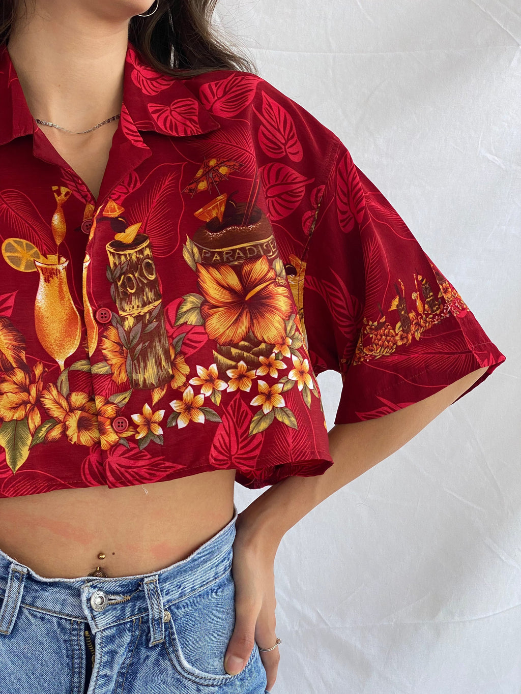 Vintage Ferugini Cropped Shirt - Balagan Vintage Cropped Hawaiian Shirt crazy print, cropped Hawaiian shirt, Cropped shirt, festival wear, Hawaiian shirt, printed shirt, prints, reworked shirt, shirt, shirts, streetwear, techno, techno wear, Top, vintage, vintage prints, women, women shirt