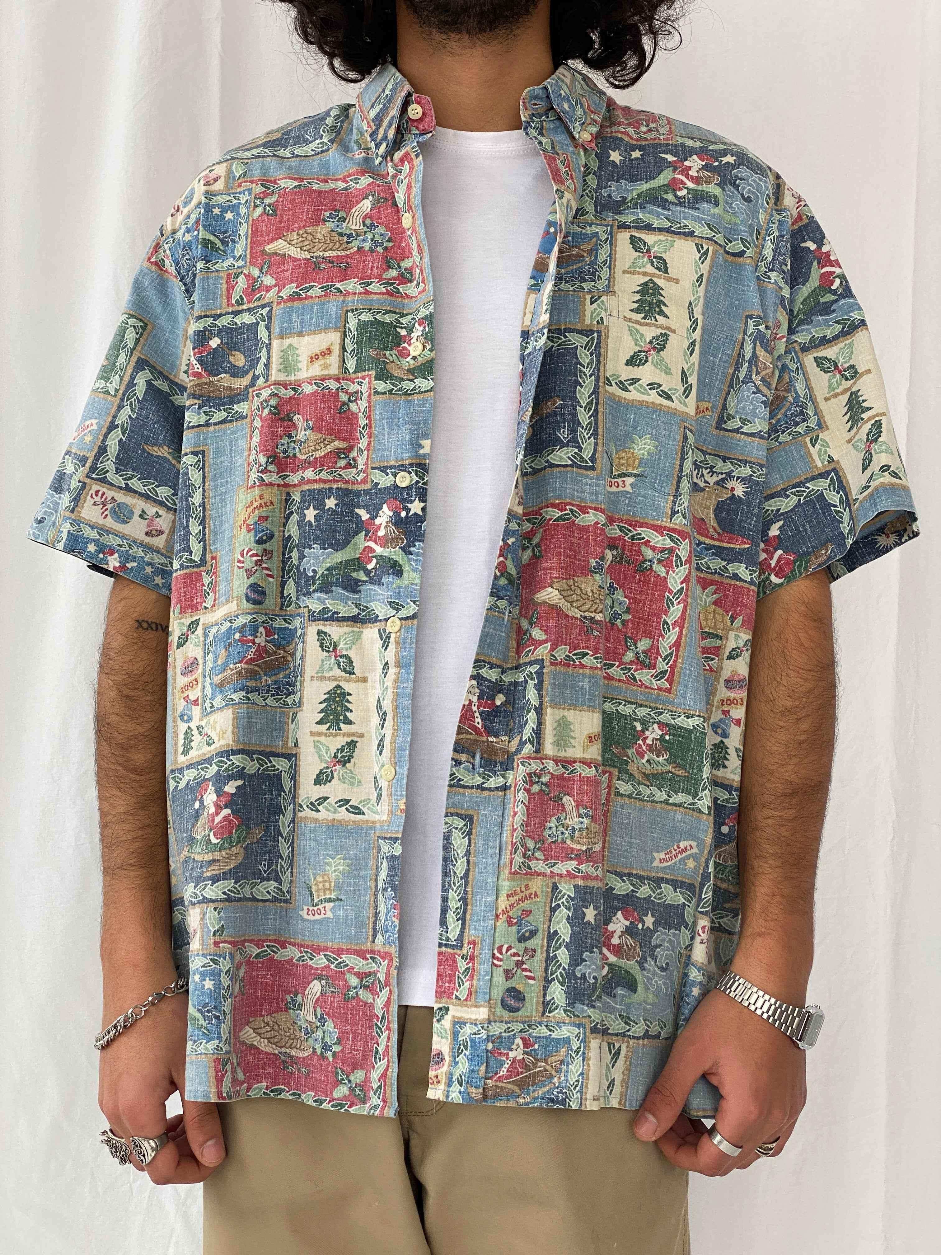 Vintage 00s MELE KALIKIMAKA by Reyn Spooner Hawaiian Shirt - Balagan Vintage Half Sleeve Shirt crazy print, half sleeve shirt, Hawaiian shirt