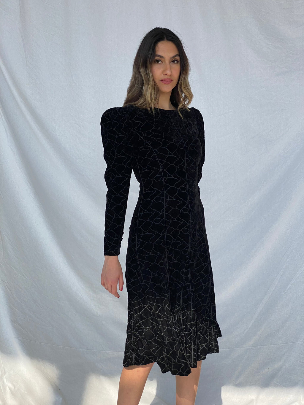 Vintage 80s/90s Emanuel Ungaro Velvet Dress - Balagan Vintage Velvet Dress 90s, black dress, dress, velvet, velvet dress, vintage