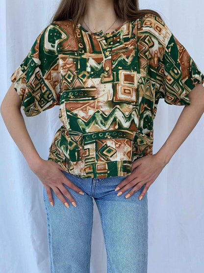 Vintage Confezioni Printed Shirt - Balagan Vintage Half Sleeve Top 90s, Mira, printed shirt