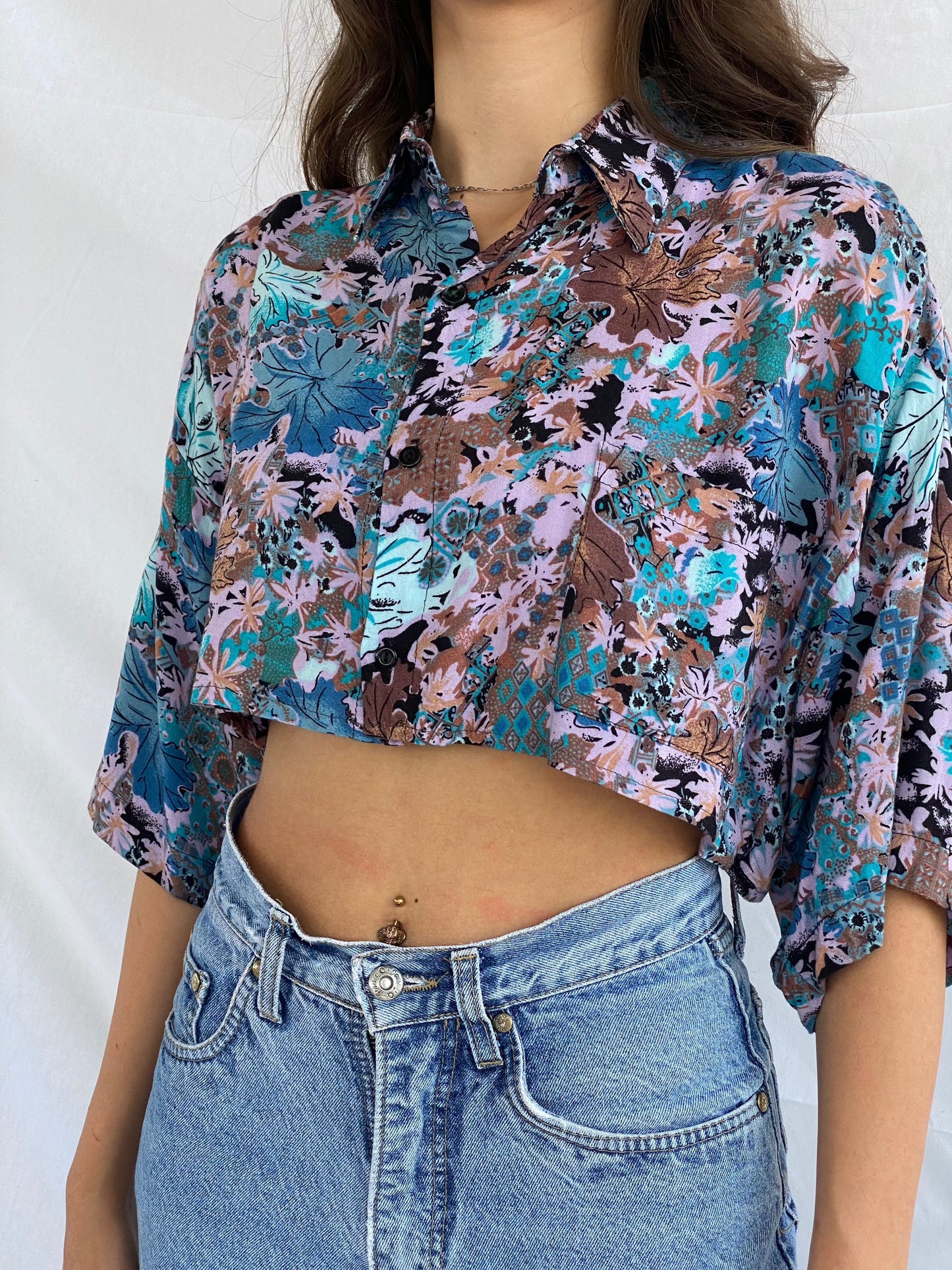 Vintage NATAN U.S.A Cropped Shirt - Balagan Vintage Cropped Shirt crazy print, cropped shirt, festival wear, printed shirt, reworked shirt, shirt, shirts, streetwear, summer, summer prints, techno, techno wear, Top, vintage, vintage cropped shirt, vintage prints, women, women shirt