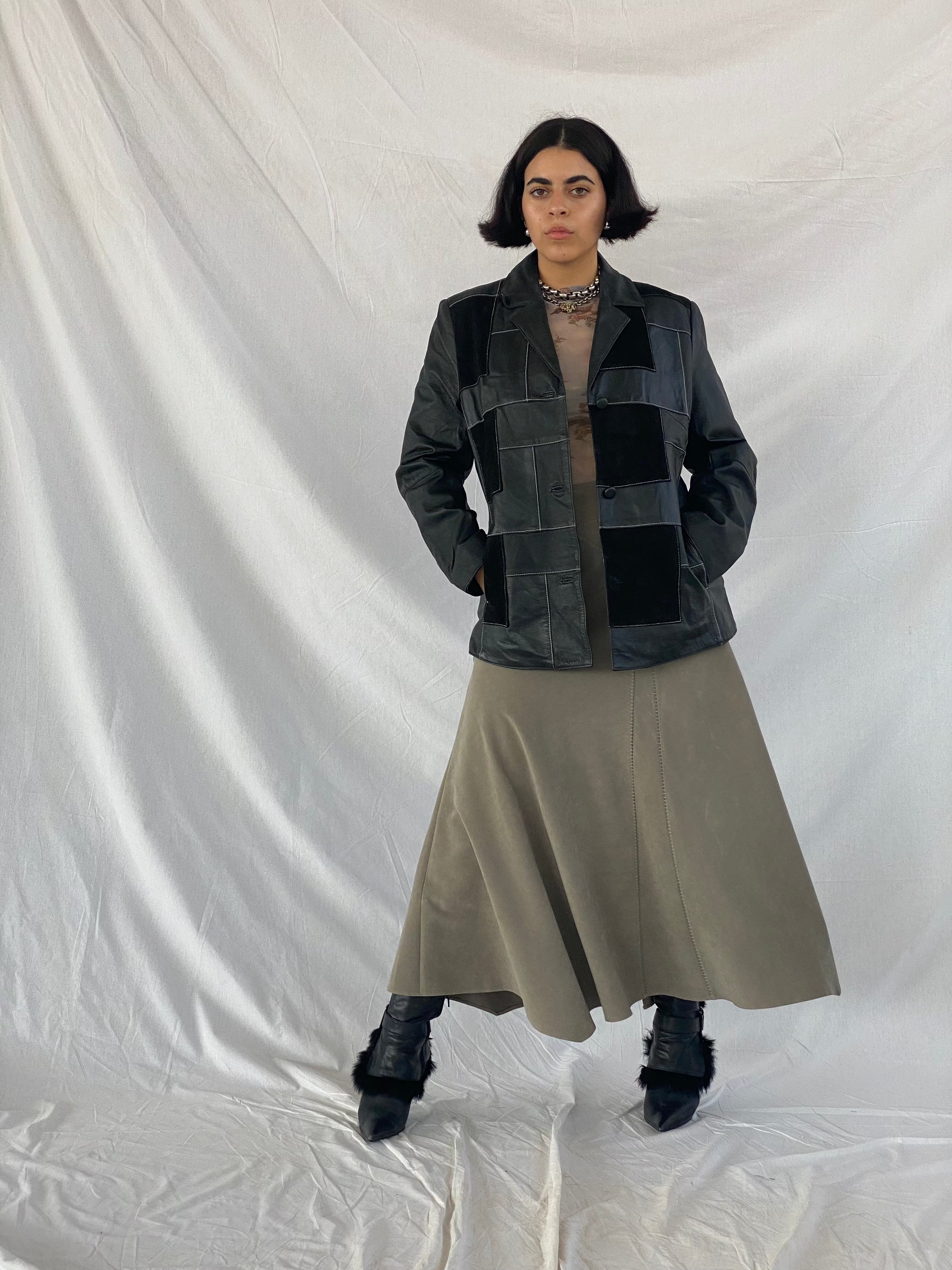 Vintage Patchwork Genuine Leather Jacket - Balagan Vintage Leather Jacket 00s,90s,black leather,genuine leather,genuine leather jacket,leather,leather jacket,outerwear,vintage,vintage jacket,winter,women