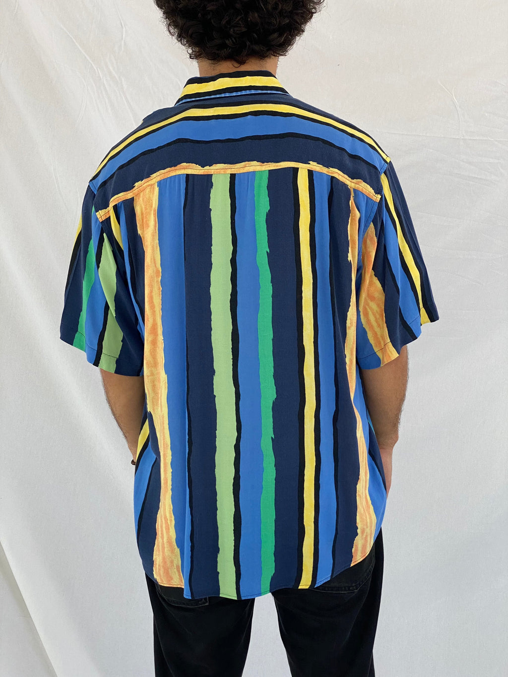 Vintage MAYNE Striped Shirt - Balagan Vintage Half Sleeve Shirt 00s, 90s, cotton shirt, crazy print, festival wear, half sleeve shirt, men, mens shirt, prints, sheer shirt, shirt, shirts, streetwear, striped shirt, stripes, summer, summer prints, techno, techno wear, unisex, unisex shirts, vintage, women, women shirt, women top, Y2K