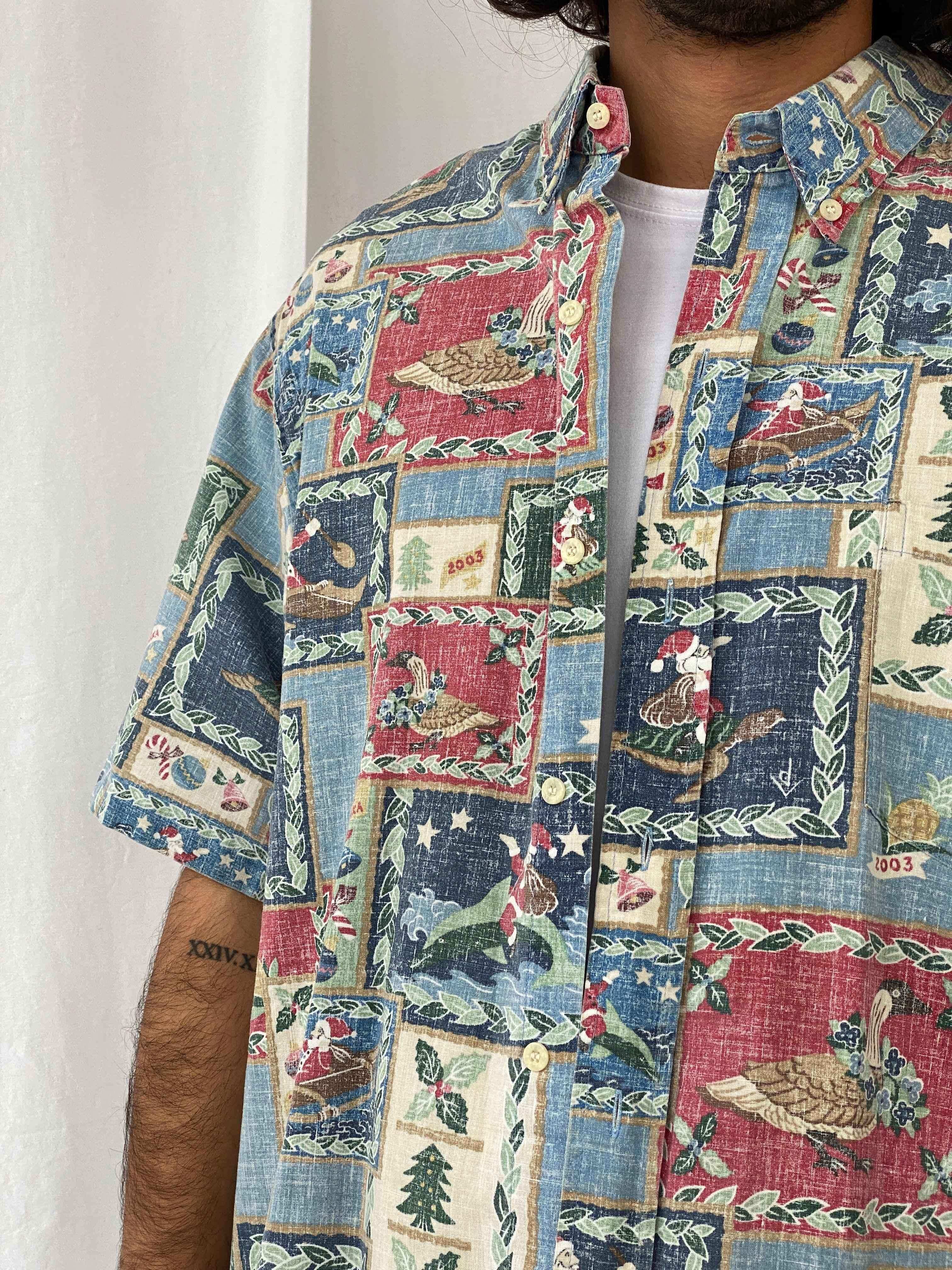 Vintage 00s MELE KALIKIMAKA by Reyn Spooner Hawaiian Shirt - Balagan Vintage Half Sleeve Shirt crazy print, half sleeve shirt, Hawaiian shirt