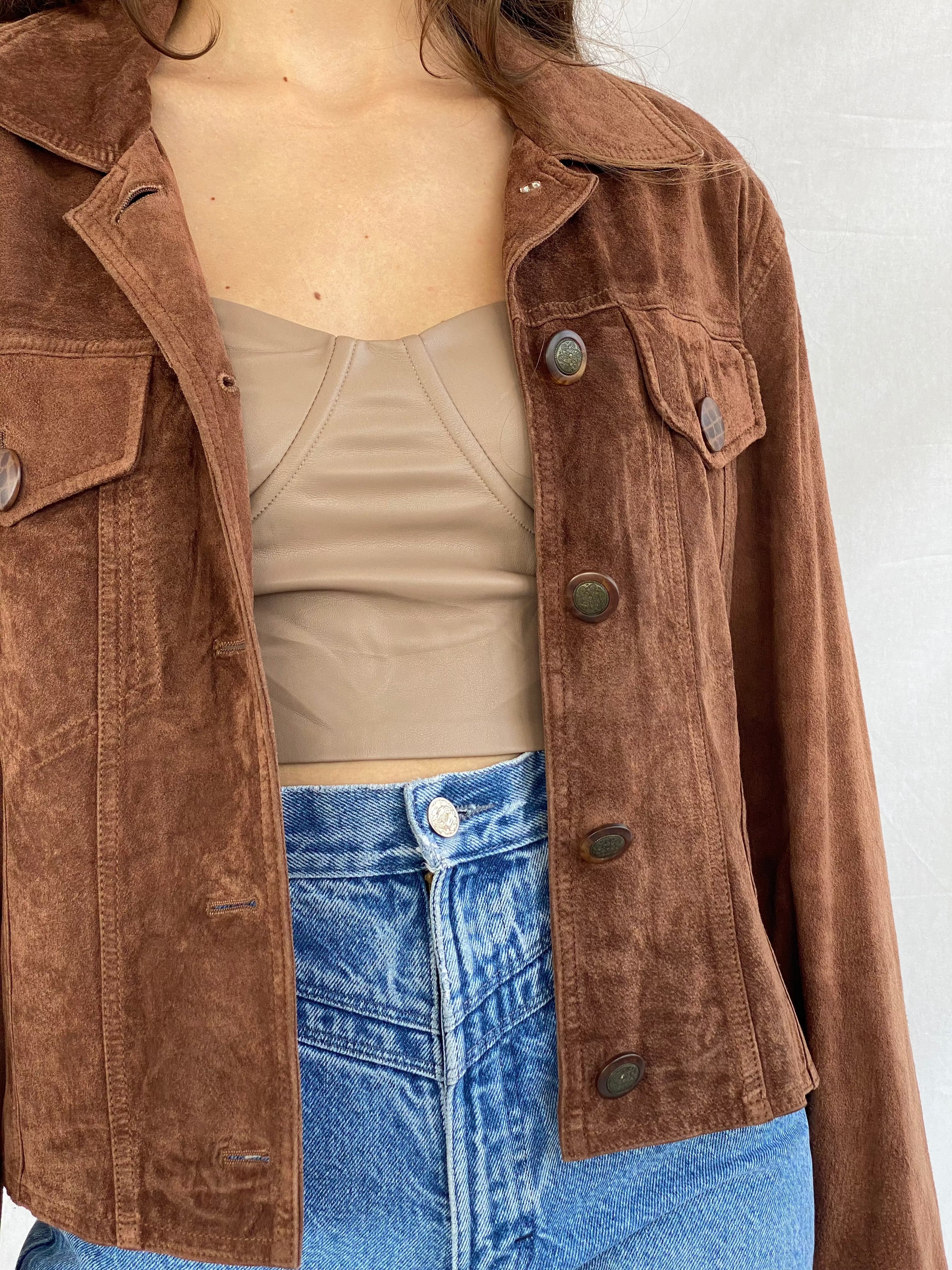 90s Vintage Harold’s Genuine Suede Leather Jacket - Balagan Vintage Leather Jacket 80s, 90s, brown leather, genuine leather, genuine leather jacket, jacket, leather, vintage, vintage jacket, winter, women