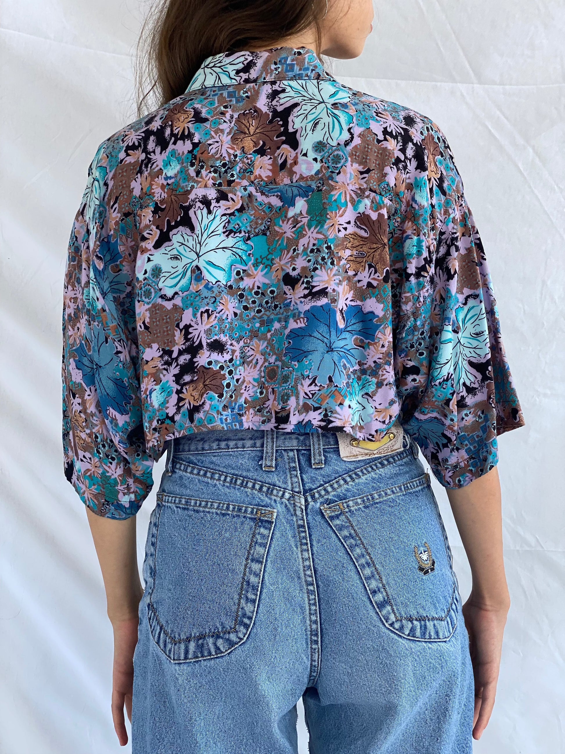 Vintage NATAN U.S.A Cropped Shirt - Balagan Vintage Cropped Shirt crazy print, cropped shirt, festival wear, printed shirt, reworked shirt, shirt, shirts, streetwear, summer, summer prints, techno, techno wear, Top, vintage, vintage cropped shirt, vintage prints, women, women shirt