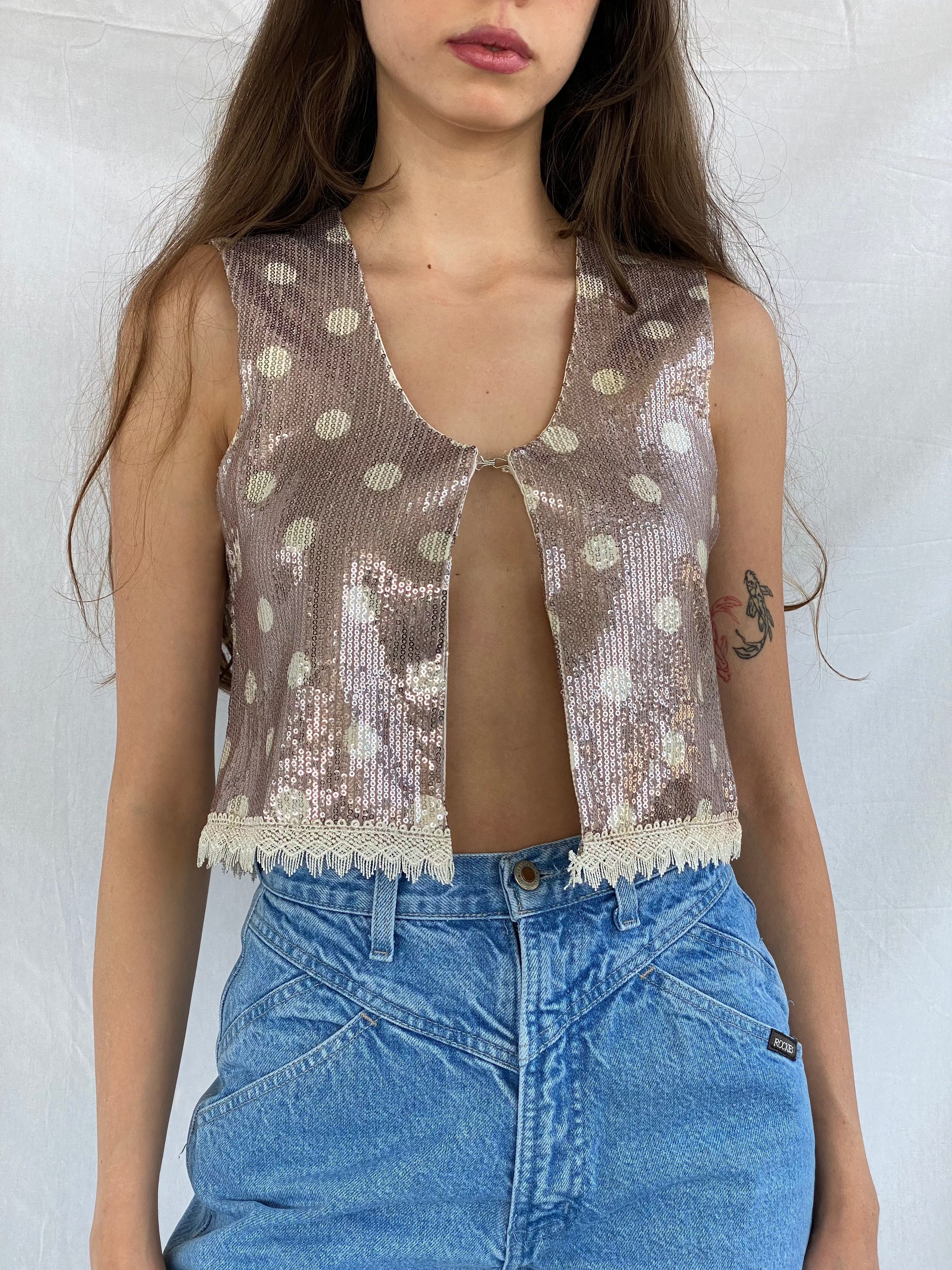 Vintage Sequin Cropped Vest - Balagan Vintage Vest 00s, 90s, outerwear, vintage, women
