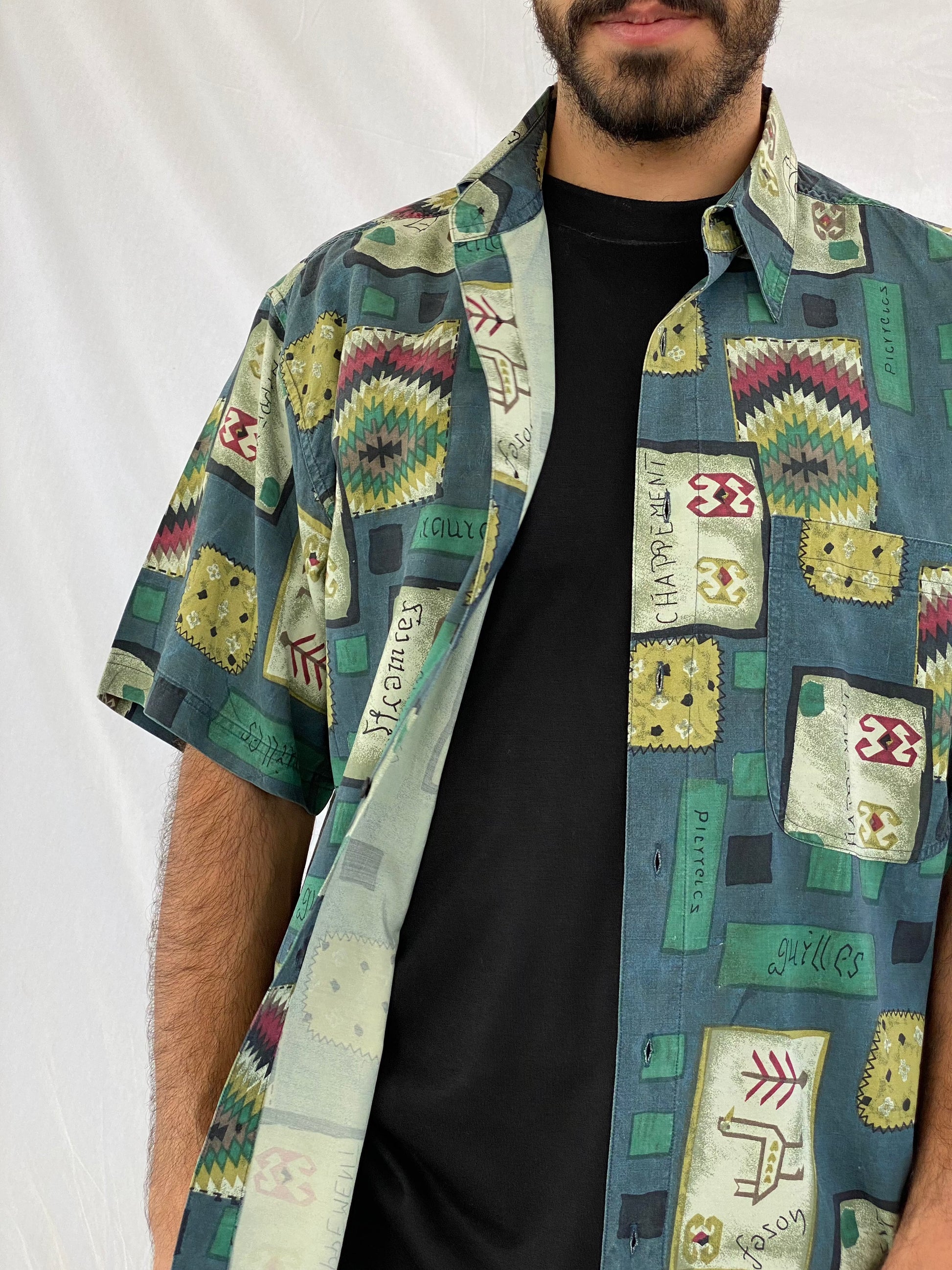 Vintage CHIAMARE Printed Silk Shirt - Balagan Vintage Half Sleeve Shirt 00s, 90s, half sleeve shirt, streetwear, summer, summer prints, vintage, vintage prints