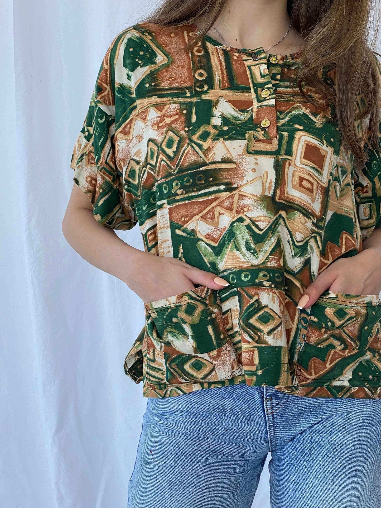 Vintage Confezioni Printed Shirt - Balagan Vintage Half Sleeve Top 90s, Mira, printed shirt