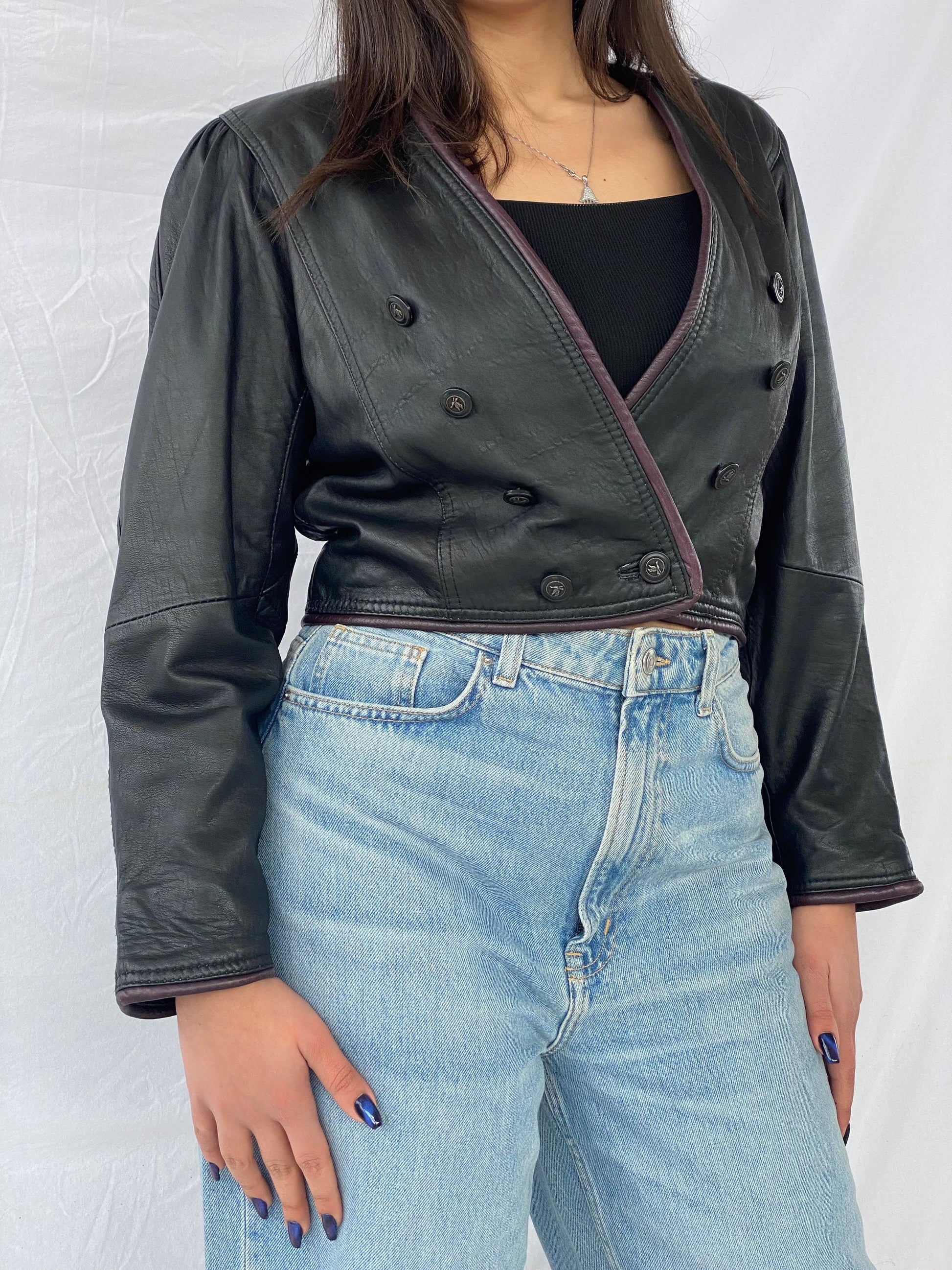 Vintage Cropped Leather Jacket - Balagan Vintage Leather Jacket 90s, black leather, genuine leather, genuine leather jacket, leather, leather jacket, outerwear