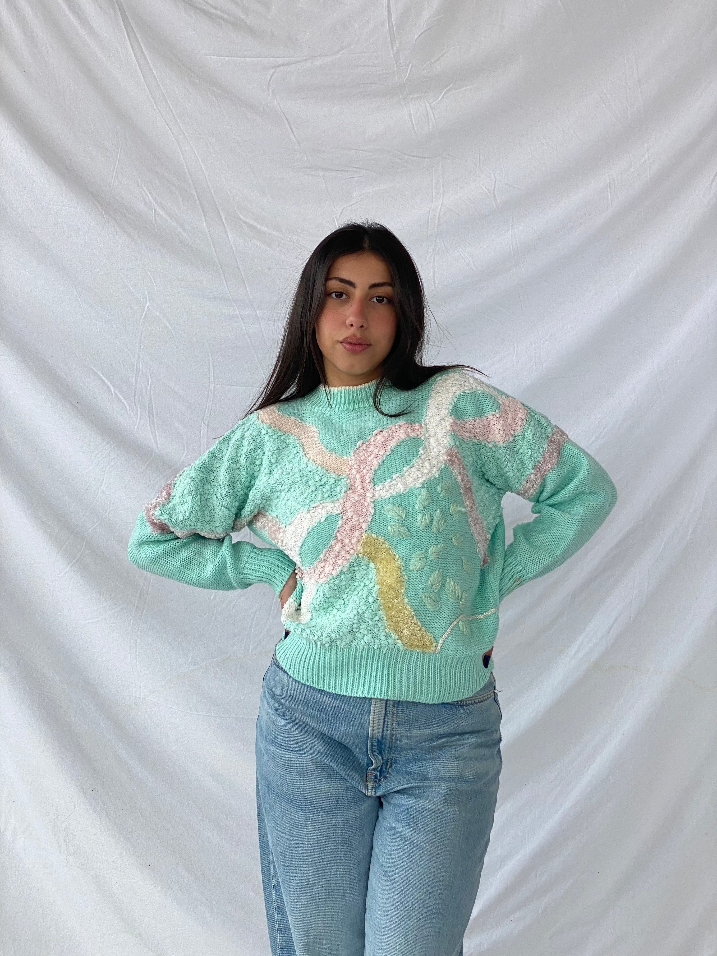 Vintage Jaclyn Smith Pastel Crewneck Sweater - Balagan Vintage Sweater 80s, 90s, knitted sweater, pastel, printed sweater, sweater