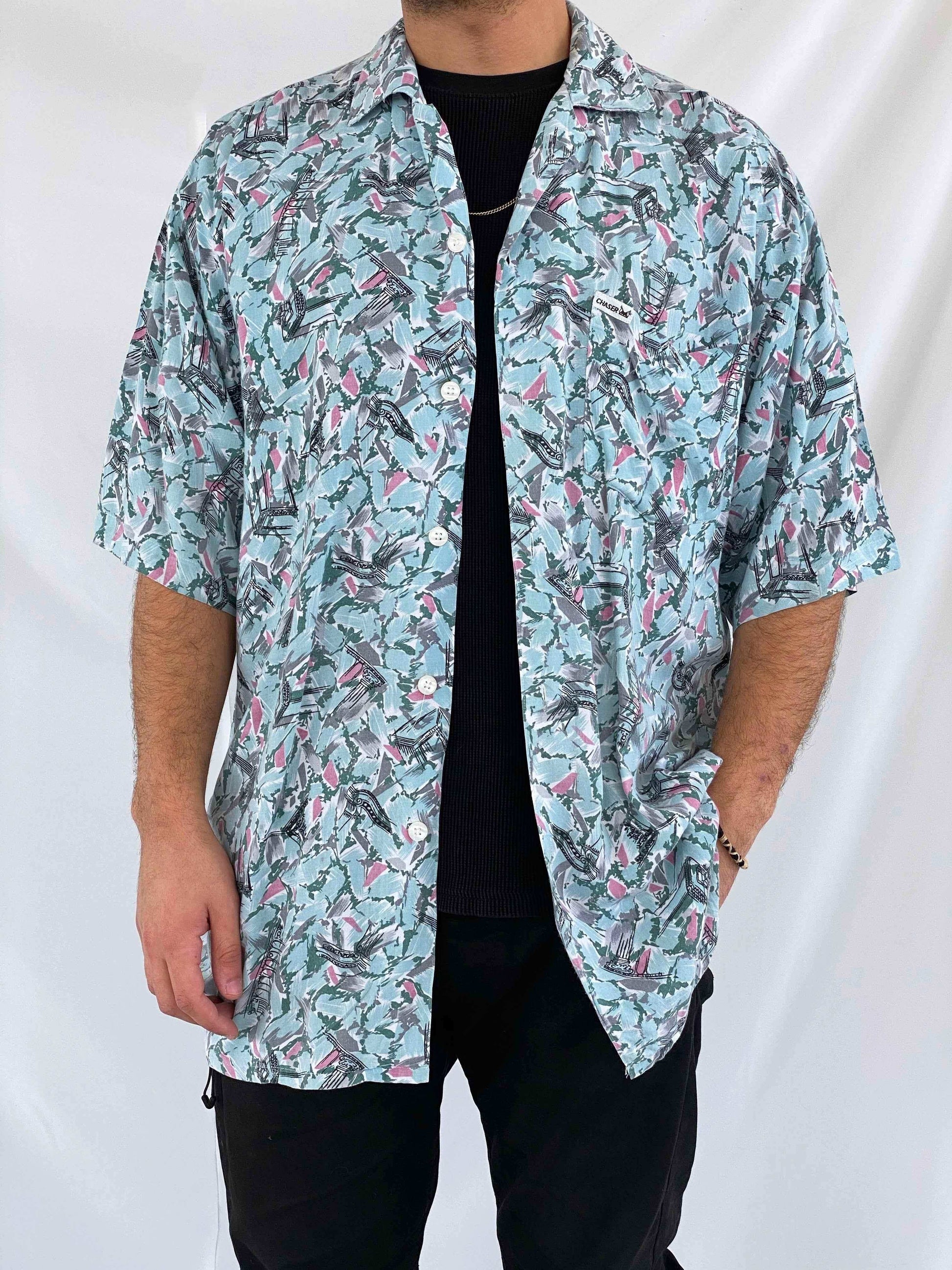 Vintage CHASER Printed Shirt - Balagan Vintage Half Sleeve Shirt crazy print, half sleeve shirt, men, mens shirt, oversized, oversized shirt, printed shirt, retro, shirt, streetwear, summer, techno, techno wear, unisex