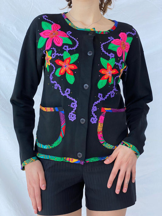 Vintage Carole Little CL Sport Cardigan - Balagan Vintage Cardigan cardigan, floral, floral embroidery, formal