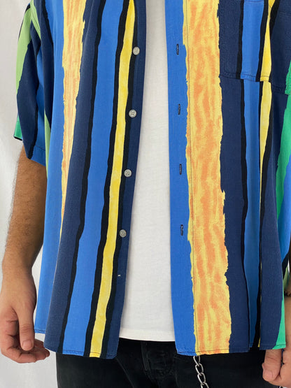 Vintage MAYNE Striped Shirt - Balagan Vintage Half Sleeve Shirt 00s, 90s, cotton shirt, crazy print, festival wear, half sleeve shirt, men, mens shirt, prints, sheer shirt, shirt, shirts, streetwear, striped shirt, stripes, summer, summer prints, techno, techno wear, unisex, unisex shirts, vintage, women, women shirt, women top, Y2K