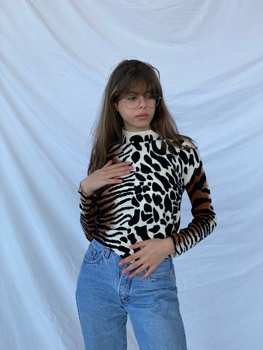 Vintage Designers Original Top - Balagan Vintage Full Sleeve Top 00s, animal print, full sleeve top