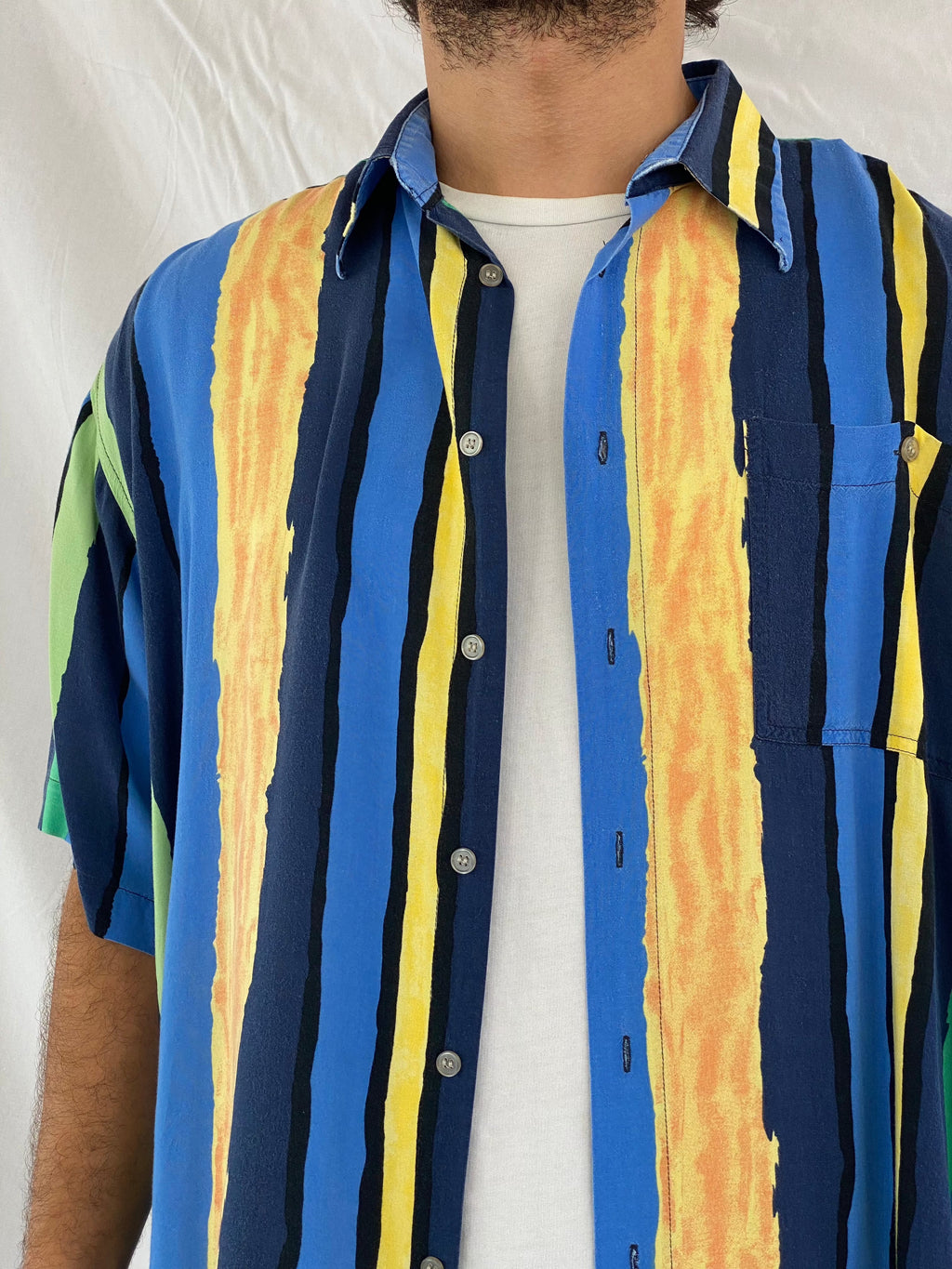 Vintage MAYNE Striped Shirt - Balagan Vintage Half Sleeve Shirt 00s, 90s, cotton shirt, crazy print, festival wear, half sleeve shirt, men, mens shirt, prints, sheer shirt, shirt, shirts, streetwear, striped shirt, stripes, summer, summer prints, techno, techno wear, unisex, unisex shirts, vintage, women, women shirt, women top, Y2K