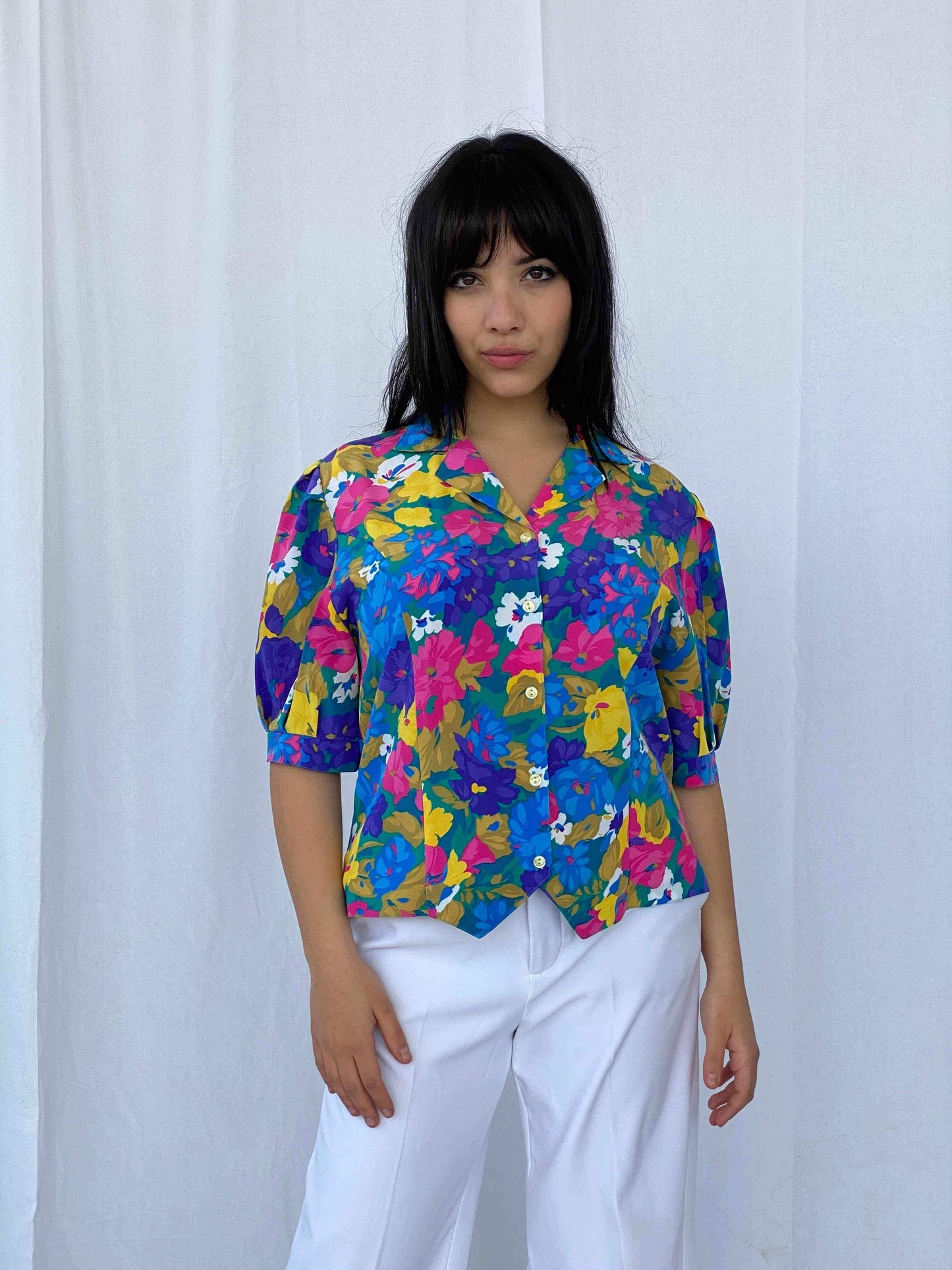 Vintage Moulin Shirt - Balagan Vintage Half Sleeve Shirt 90s, floral shirt, half sleeve shirt