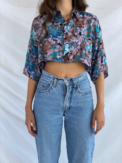 Vintage NATAN U.S.A Cropped Shirt - Balagan Vintage Cropped Shirt crazy print, cropped shirt, festival wear, printed shirt, reworked shirt, shirt, shirts, streetwear, summer, summer prints, techno, techno wear, Top, vintage, vintage cropped shirt, vintage prints, women, women shirt