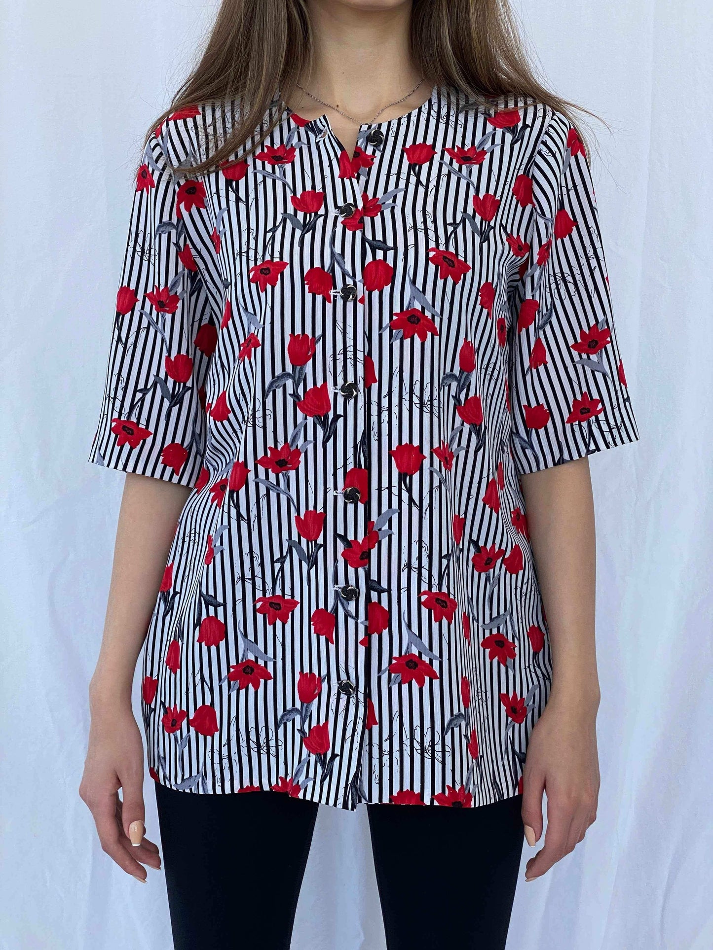 Vintage Handmade Floral Shirt - Balagan Vintage Half Sleeve Shirt floral, floral shirt, Mira