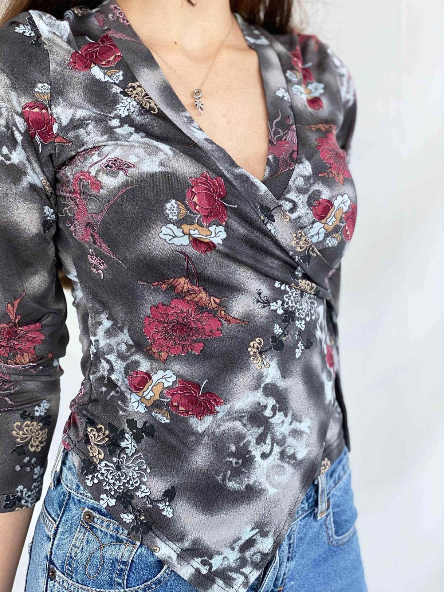 Vintage LA CITY Wrap Top - Balagan Vintage Wrap Top 00s, 90s, floral print, Top, women, women shirt, women top, wrap, wrap blouse, wrap top, Y2K