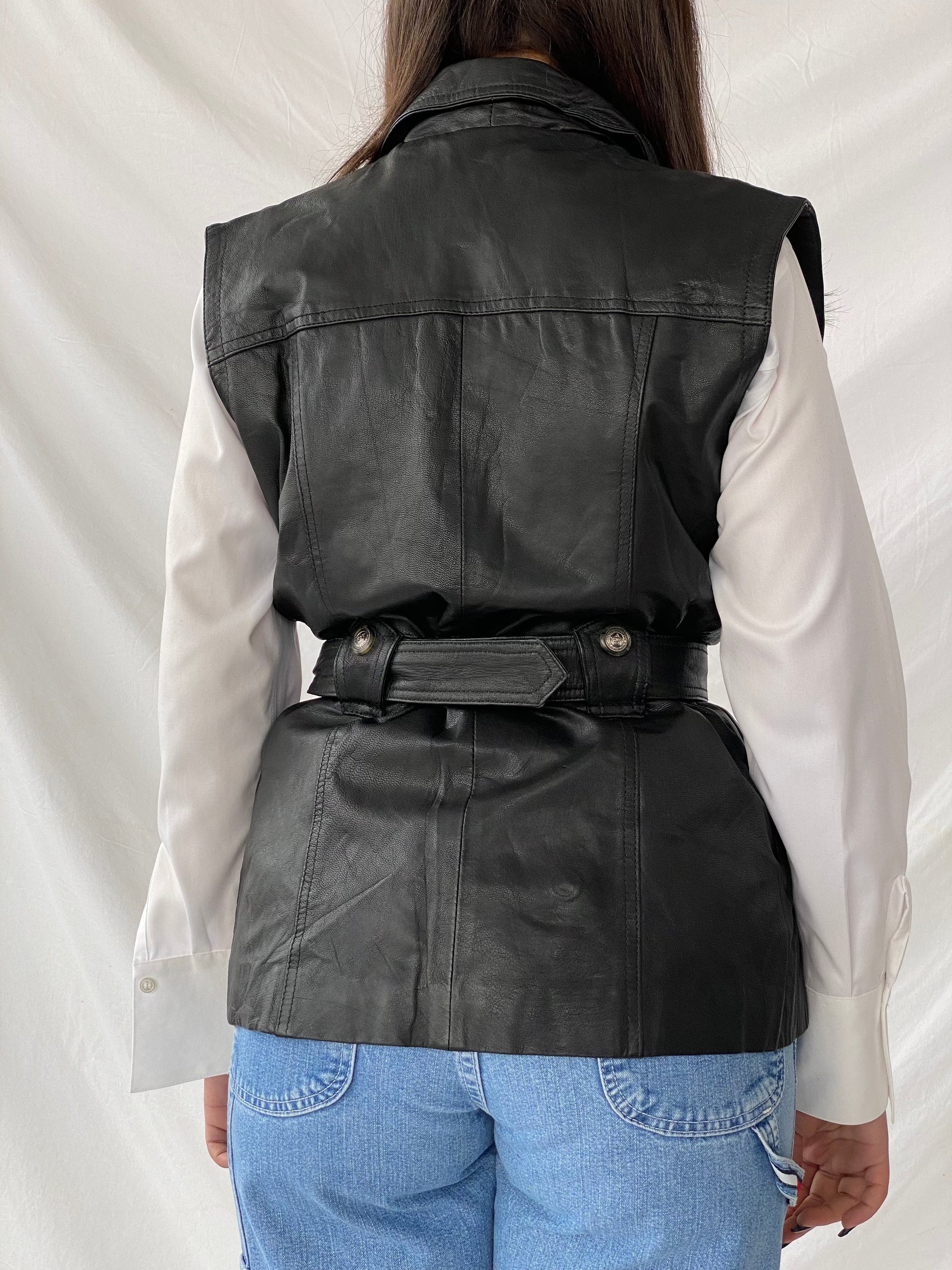 Vintage Classic Woman Genuine Leather Biker’s Vest - Balagan Vintage Leather Vest 90s, black leather, black vest, genuine leather, genuine leather vest, leather, leather vest, vest