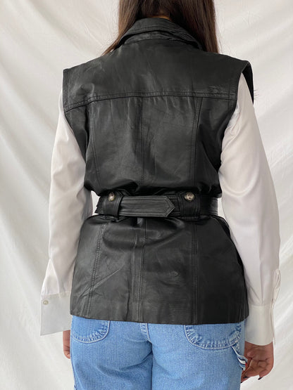 Vintage Classic Woman Genuine Leather Biker’s Vest - Balagan Vintage Leather Vest 90s, black leather, black vest, genuine leather, genuine leather vest, leather, leather vest, vest