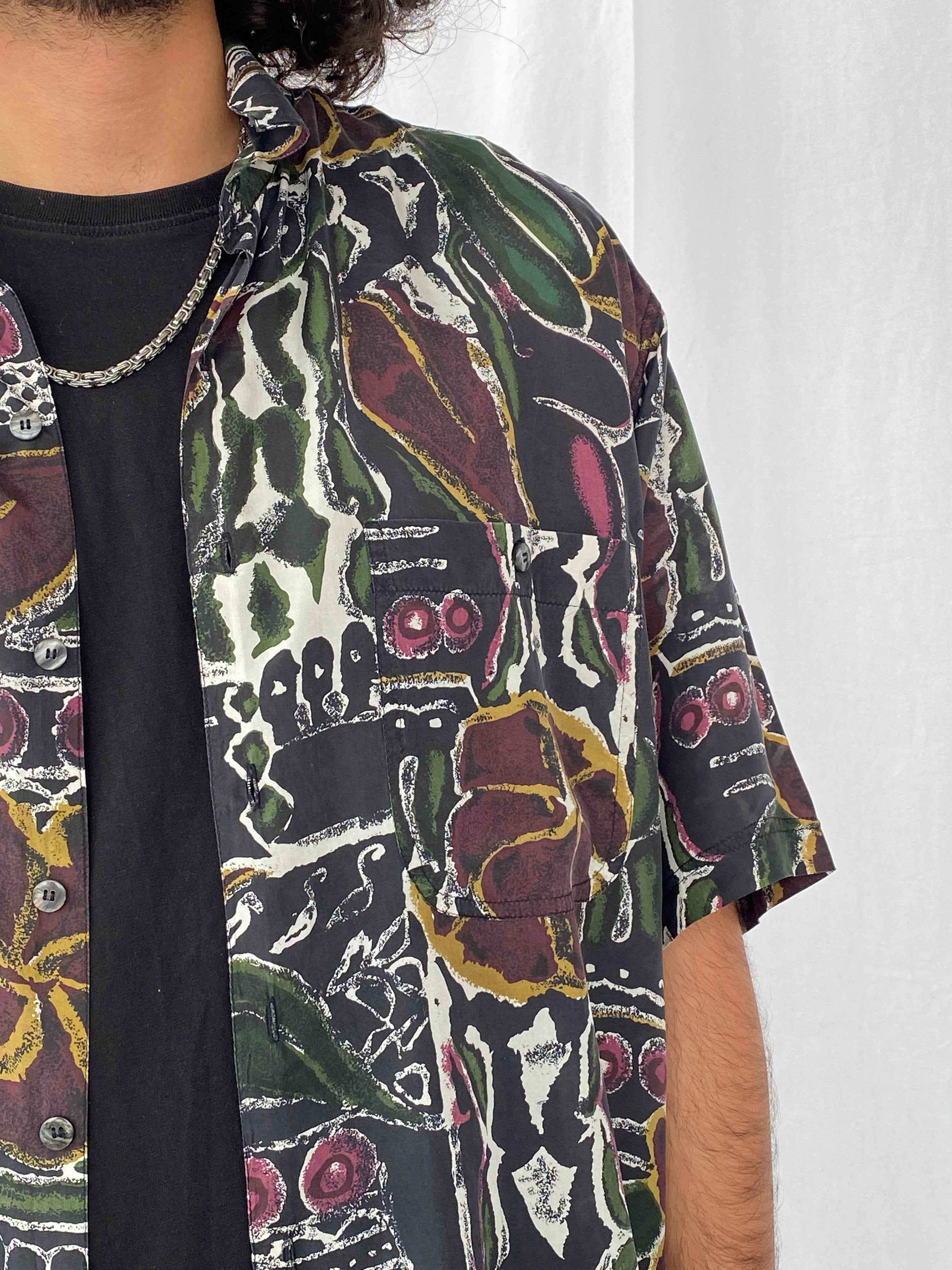 Vintage Summa Silk Shirt - Balagan Vintage Half Sleeve Shirt crazy print, printed silk shirt, silk, silk shirt