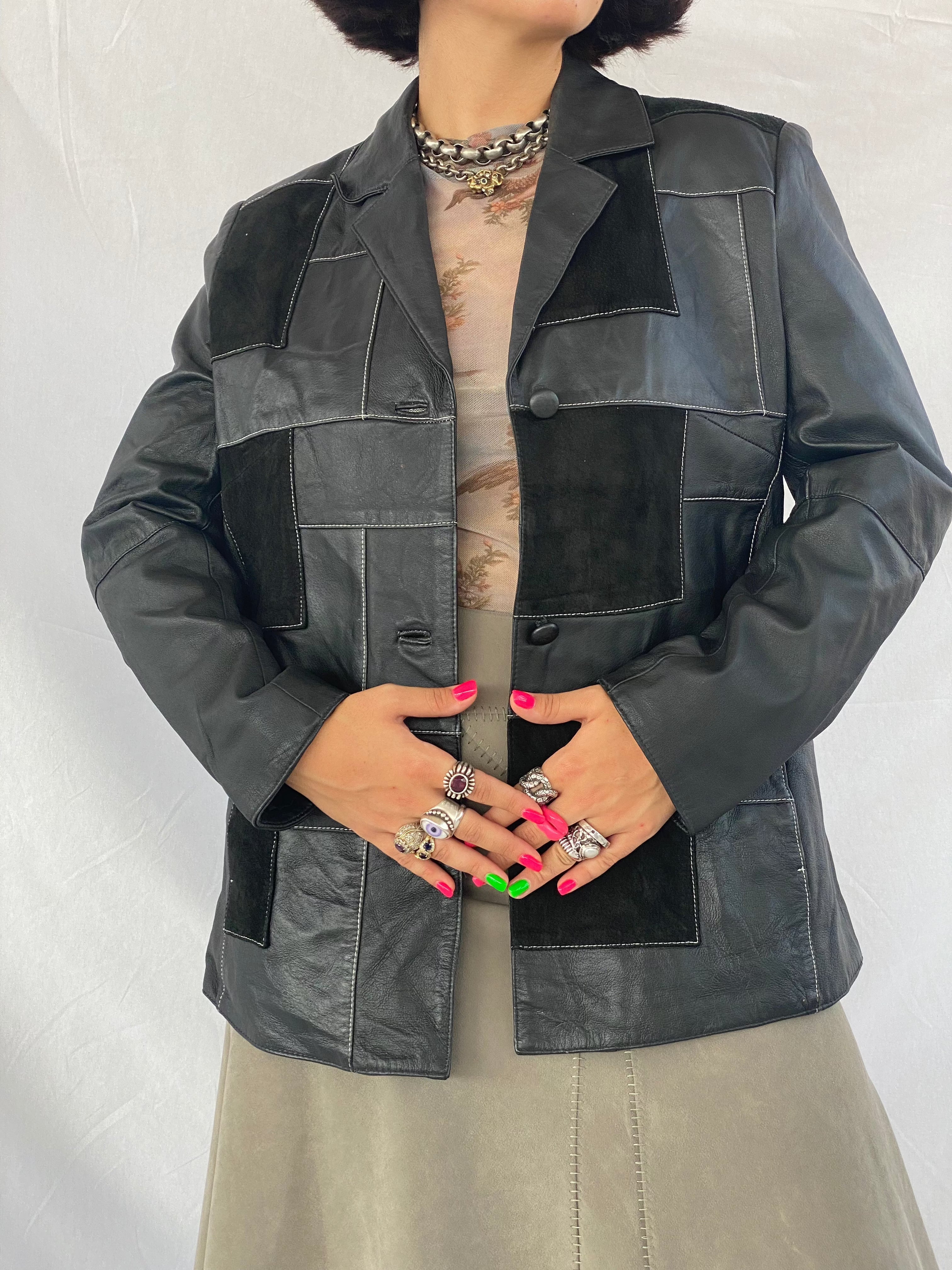 Vintage Patchwork Genuine Leather Jacket - Balagan Vintage Leather Jacket 00s,90s,black leather,genuine leather,genuine leather jacket,leather,leather jacket,outerwear,vintage,vintage jacket,winter,women