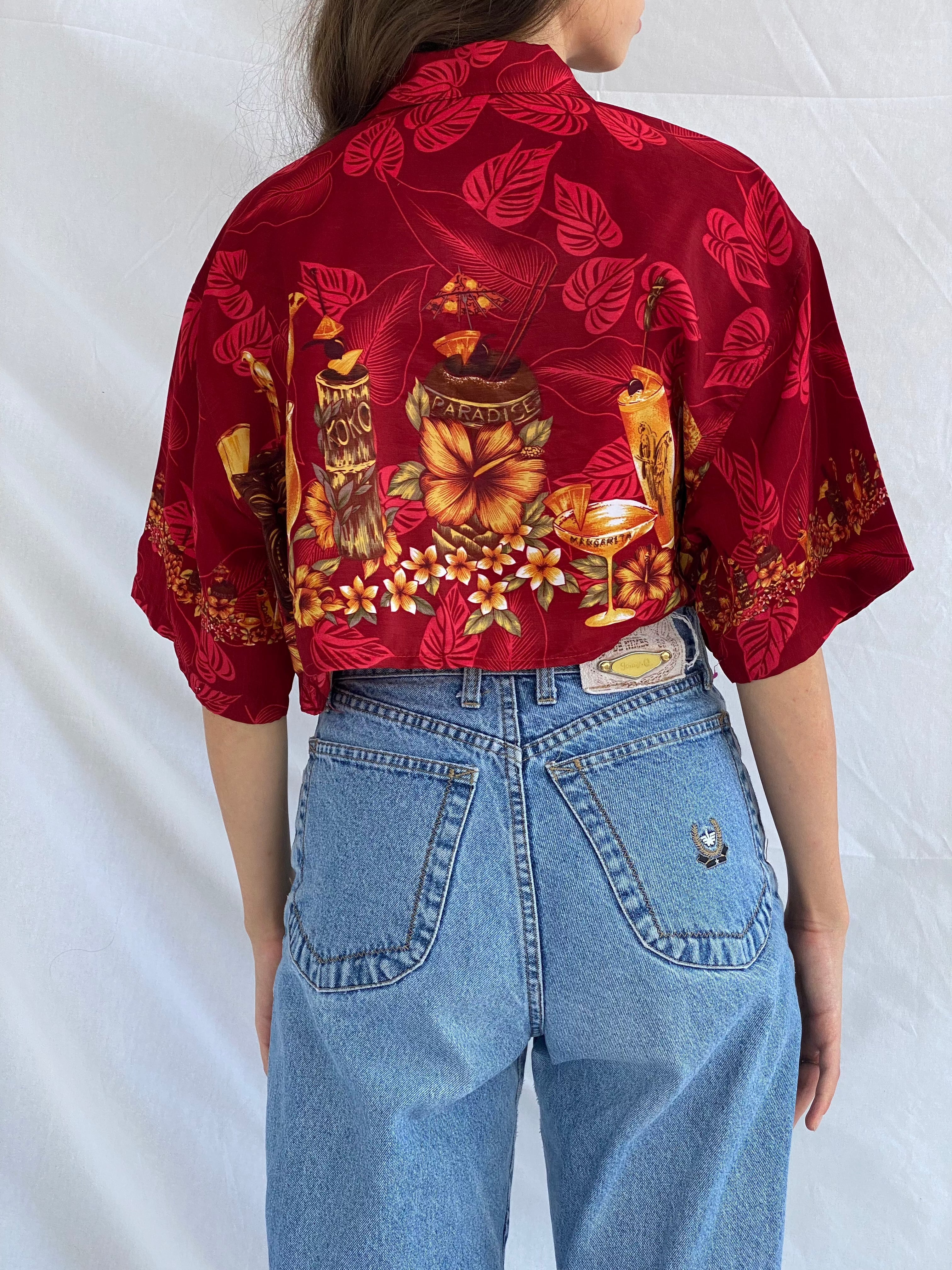 Vintage Ferugini Cropped Shirt - Balagan Vintage Cropped Hawaiian Shirt crazy print, cropped Hawaiian shirt, Cropped shirt, festival wear, Hawaiian shirt, printed shirt, prints, reworked shirt, shirt, shirts, streetwear, techno, techno wear, Top, vintage, vintage prints, women, women shirt