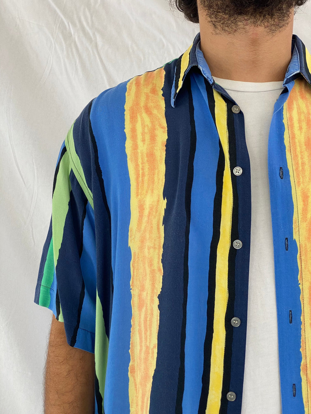 Vintage MAYNE Striped Shirt - Balagan Vintage Half Sleeve Shirt 00s, 90s, cotton shirt, crazy print, festival wear, half sleeve shirt, men, mens shirt, prints, sheer shirt, shirt, shirts, streetwear, striped shirt, stripes, summer, summer prints, techno, techno wear, unisex, unisex shirts, vintage, women, women shirt, women top, Y2K