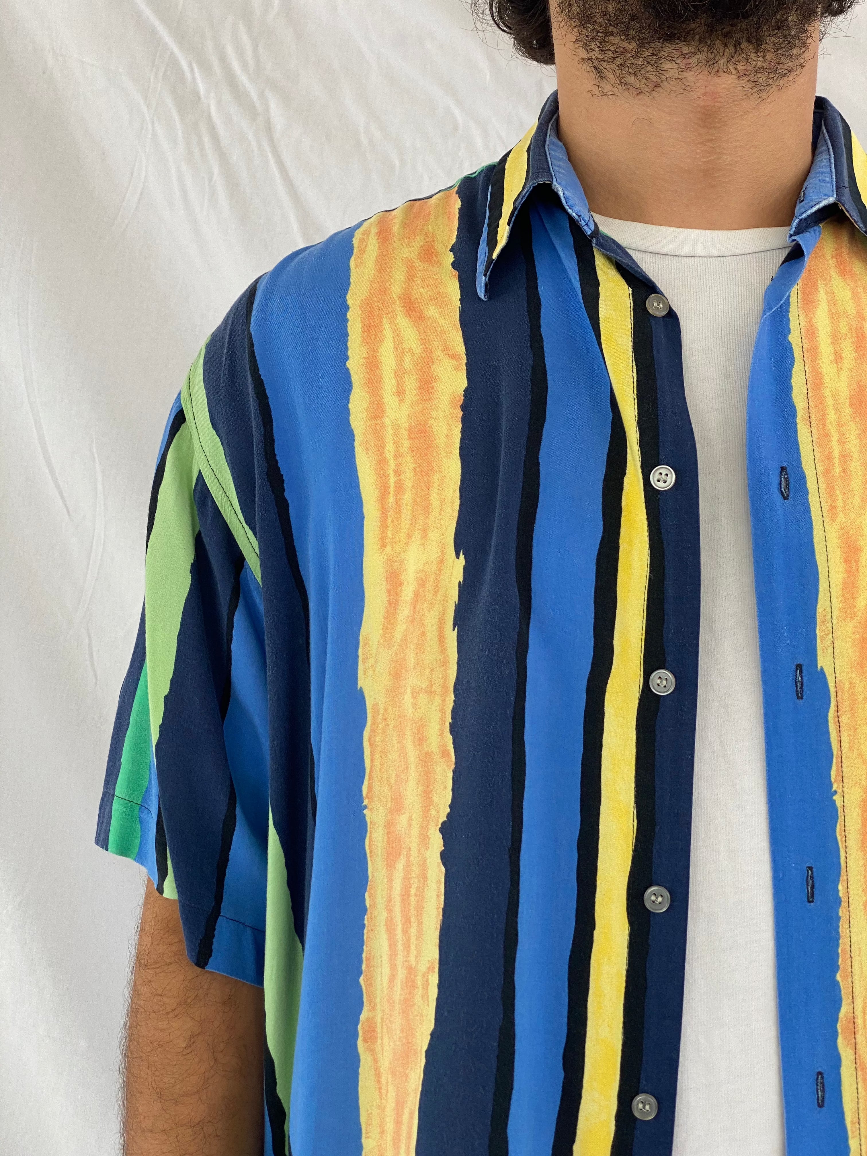 Vintage MAYNE Striped Shirt - Balagan Vintage Half Sleeve Shirt 00s, 90s, cotton shirt, crazy print, festival wear, half sleeve shirt, men, mens shirt, prints, sheer shirt, shirt, shirts, streetwear, striped shirt, stripes, summer, summer prints, techno, techno wear, unisex, unisex shirts, vintage, women, women shirt, women top, Y2K