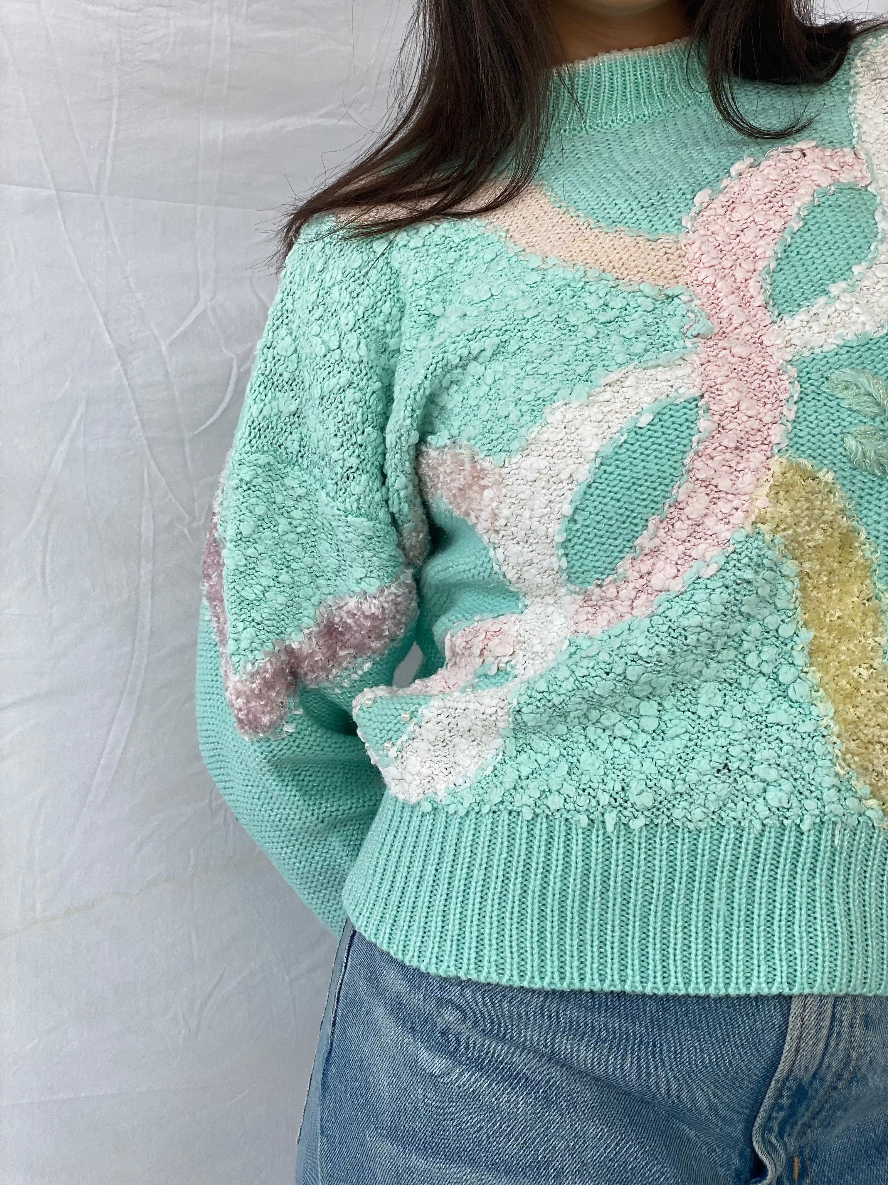 Vintage Jaclyn Smith Pastel Crewneck Sweater - Balagan Vintage Sweater 80s, 90s, knitted sweater, pastel, printed sweater, sweater