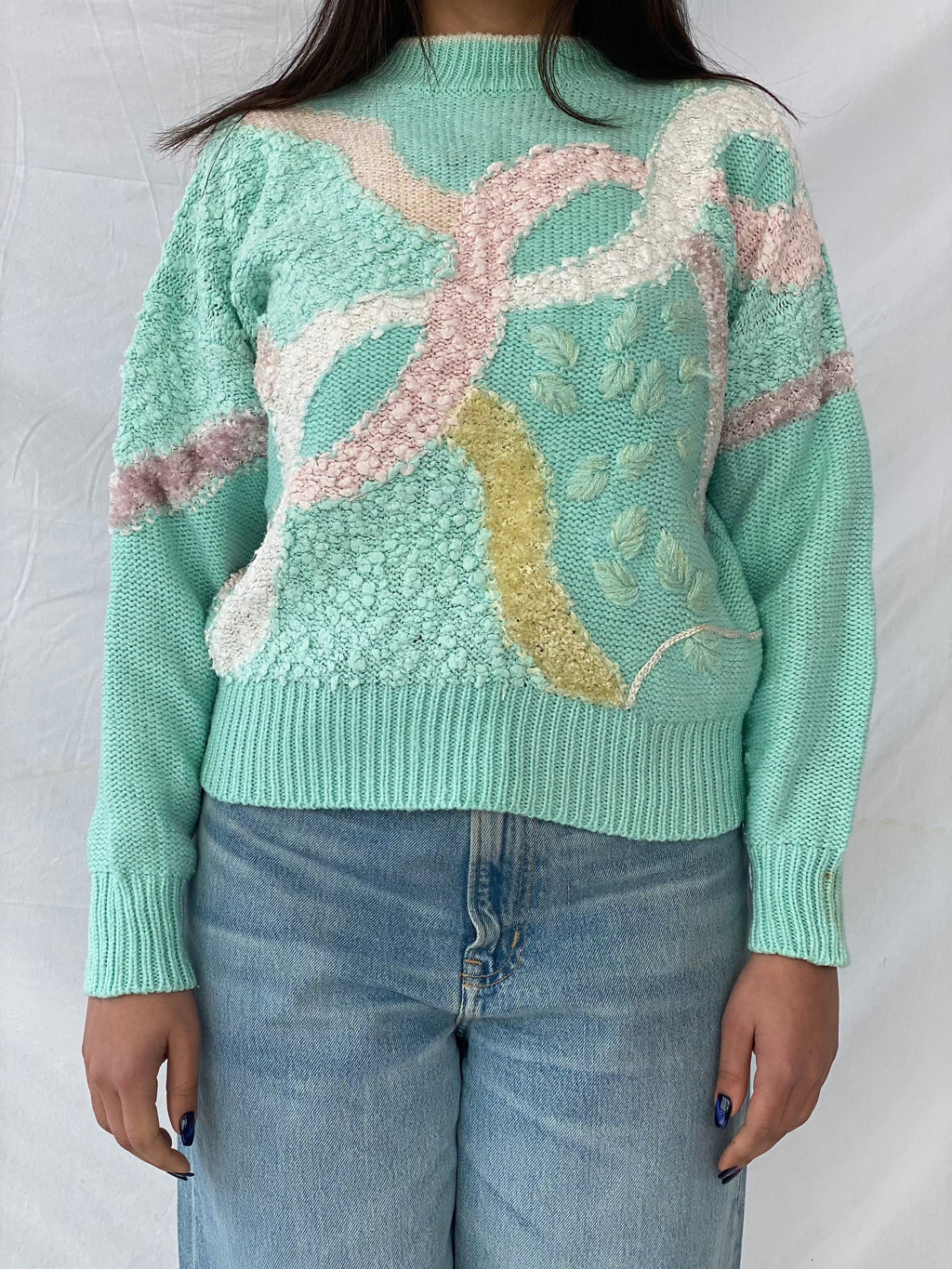 Vintage Jaclyn Smith Pastel Crewneck Sweater - Balagan Vintage Sweater 80s, 90s, knitted sweater, pastel, printed sweater, sweater